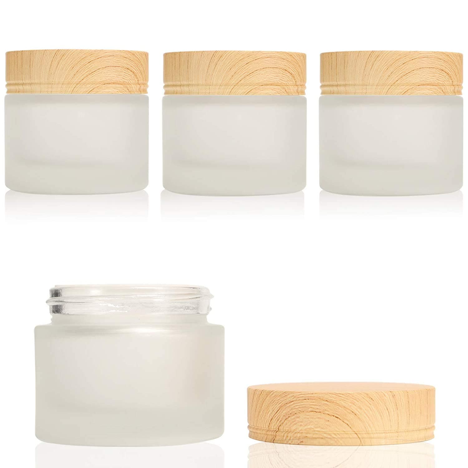 DELFINO Glass Cosmetic Containers, Empty Sample Jars with Leakproof Lids Makeup Containers BPA Free Pot Jars for Lotion, Cream, Used for Travel Storage Makeup Beauty Products or Others (4 Pack)