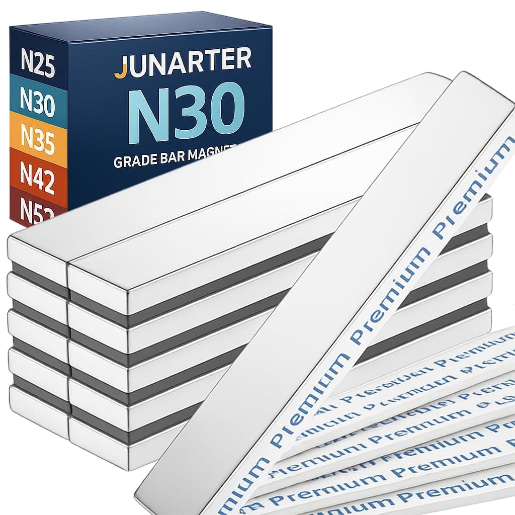 10Pack Powerful Neodymium Bar Magnets, 60 x 10 x 3 mm Rare Earth Magnet Bar, Rectangle Magnet, Neodymium Magnets with Double Sided Adhesive Backing for Outdoor, Fridge, Whiteboard-N30