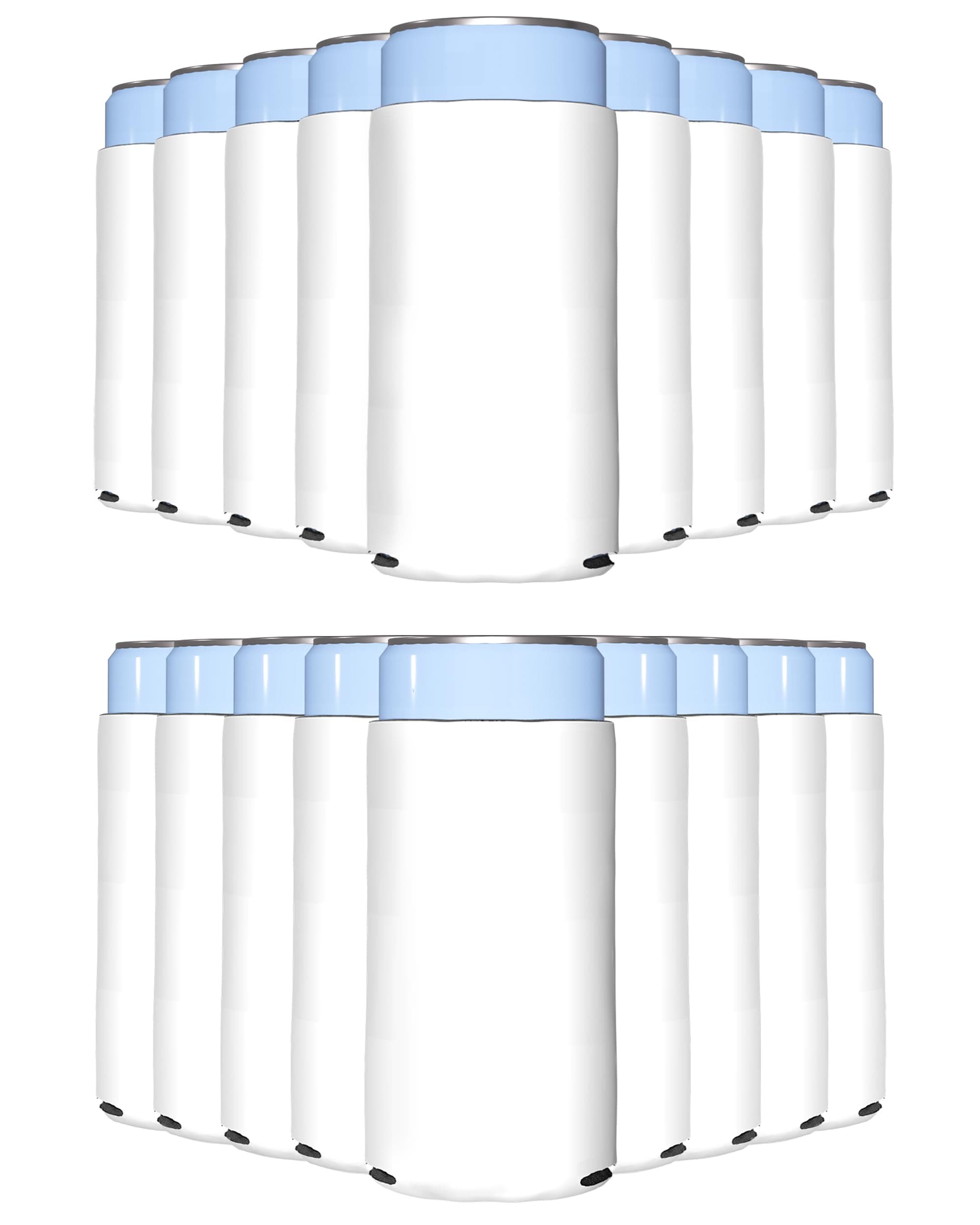 PartyPrints 25 Pack White Blank Slim Can Cooler Sleeves | Plain Seltzer Customizable Bulk Sublimation Coolers for Beer Bottles & 12oz Tall Cans | Skinny Collapsible Drink Insulated Sleeve