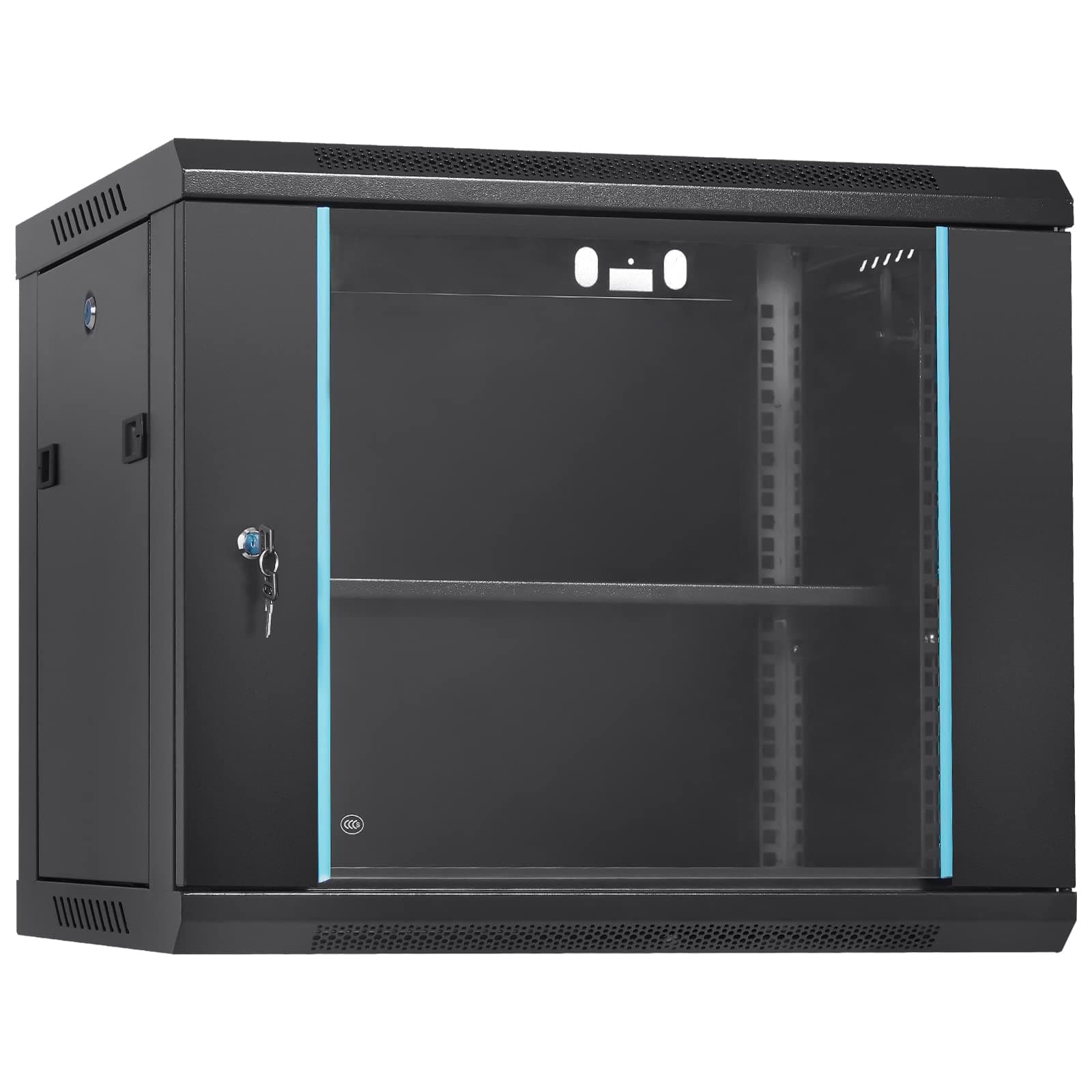 VEVOR 9U Wall Mount Network Server Cabinet, 15.5'' Deep, Server Rack Cabinet Enclosure, 200 lbs Max. Ground-Mounted Load Capacity, Glass Door with Locking Side Panels, for IT Equipment, A/V Devices