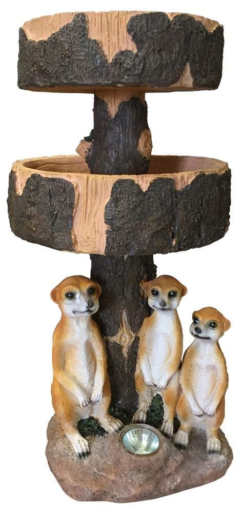 MP Essential Meerkat Tree Birdbath Table Garden Bird Bath Feature with Solar Light