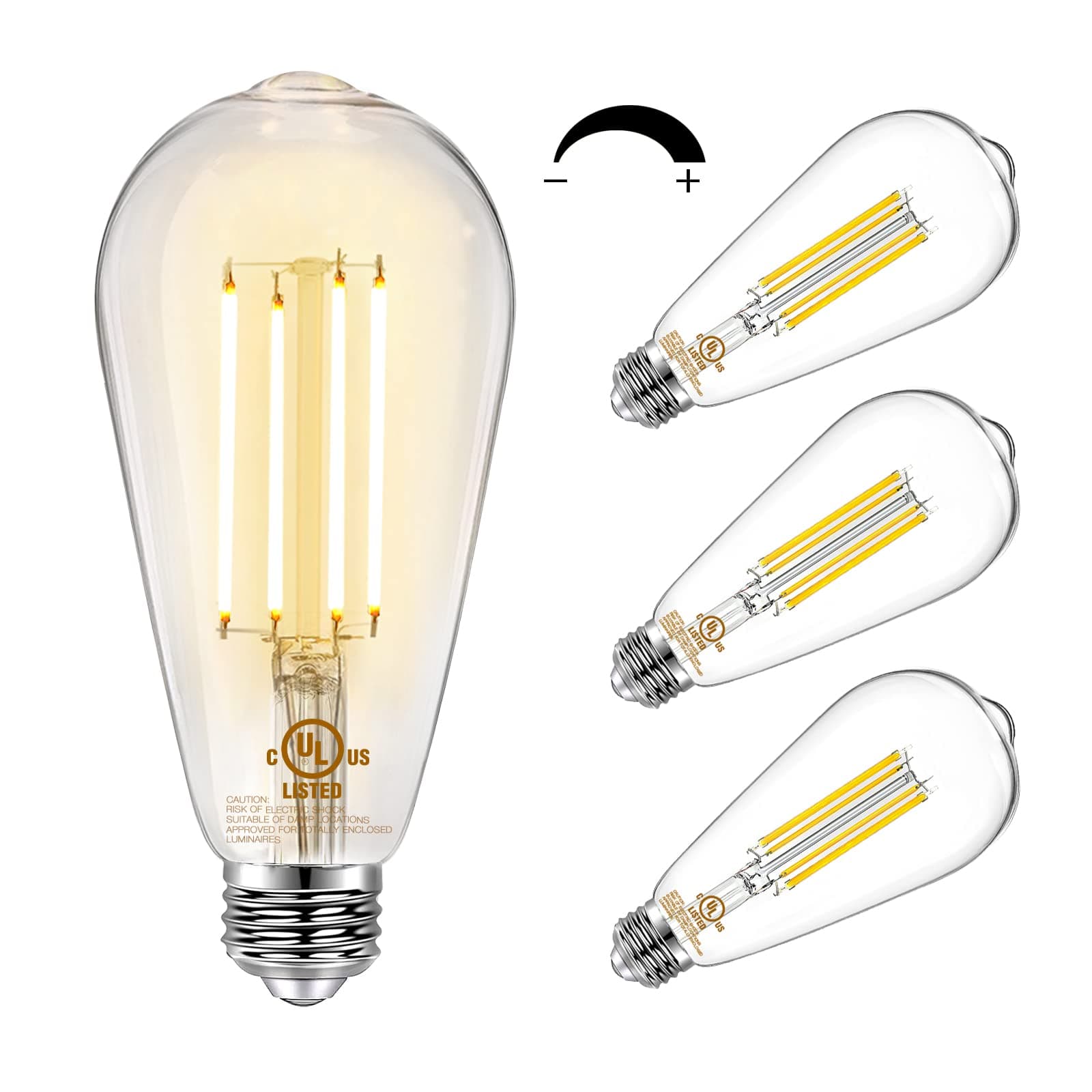 4 Pack Vintage LED Edison Bulbs, E26 Led Bulb 60W Equivalent, Dimmable Led Light Bulbs, High Brightness 800 LM Warm White 2700K, ST58 Antique LED Filament Bulbs, Clear Glass Style for Home