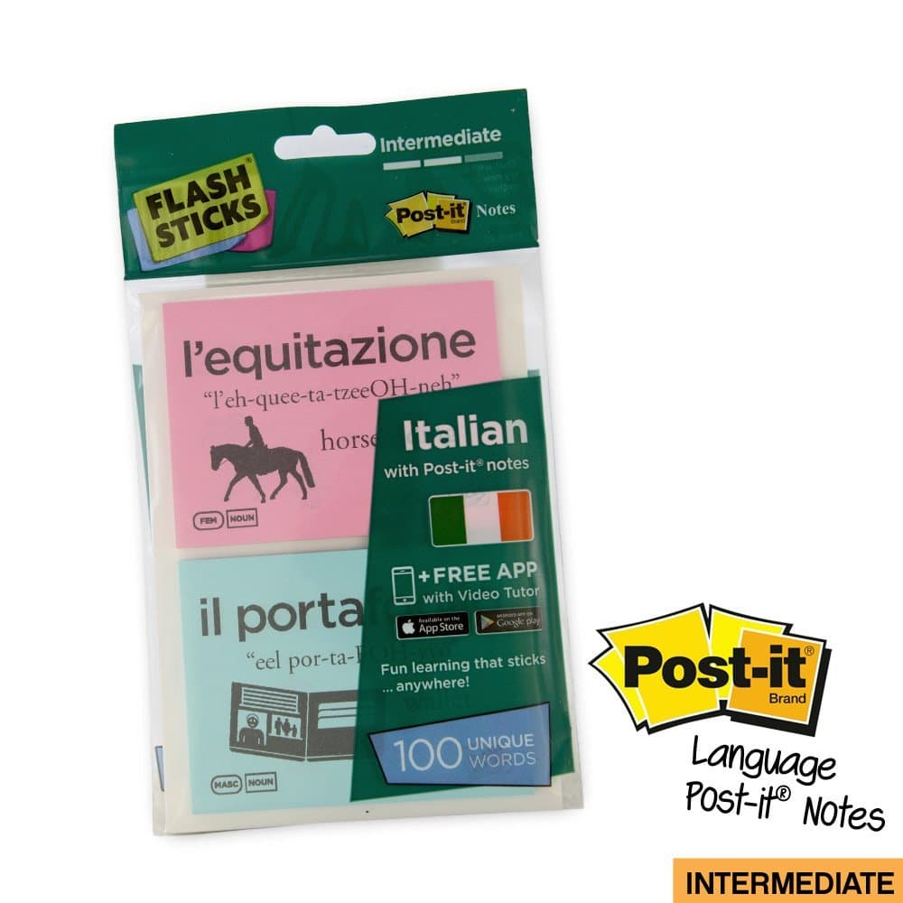 FlashSticks Italian Intermediate Post-it Notes (100 words)