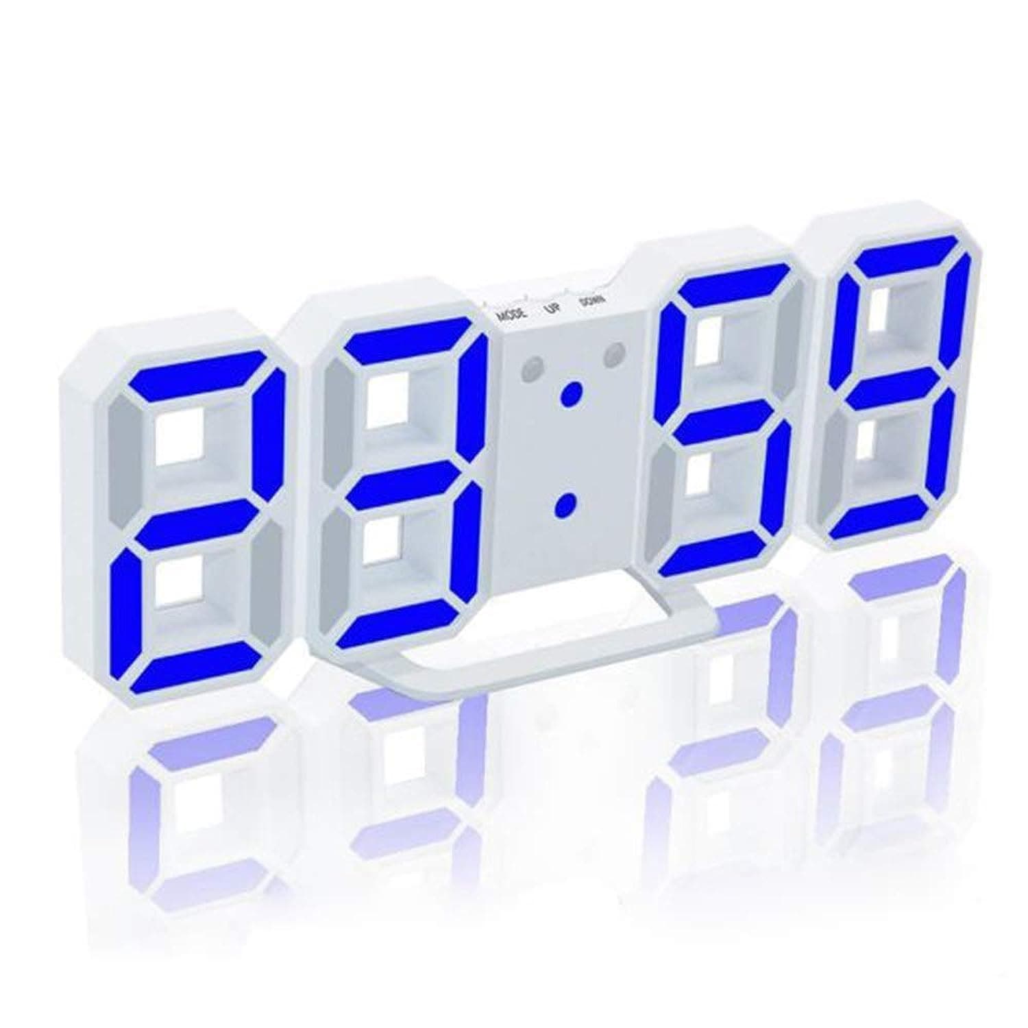 Walmeck 3D LED Digital Clock Glowing Night Mode Brightness Adjustable Electronic Table Clock 24/12 Hour Display Alarm Clock Wall Hanging