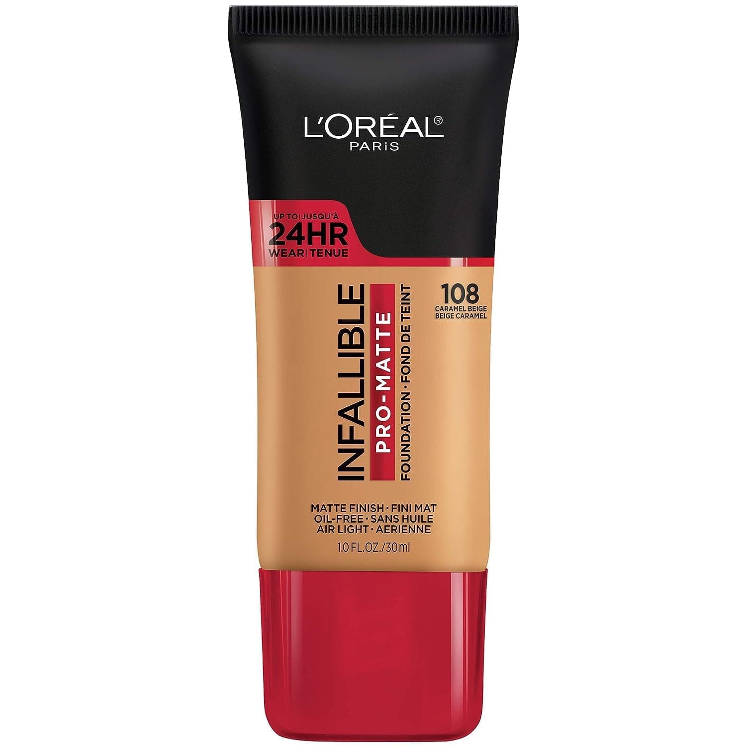 L'OREAL PARIS Pro-Matte Foundation Cream Combination Light Makeup 108 Caramel Beige, 1 Fl. Oz