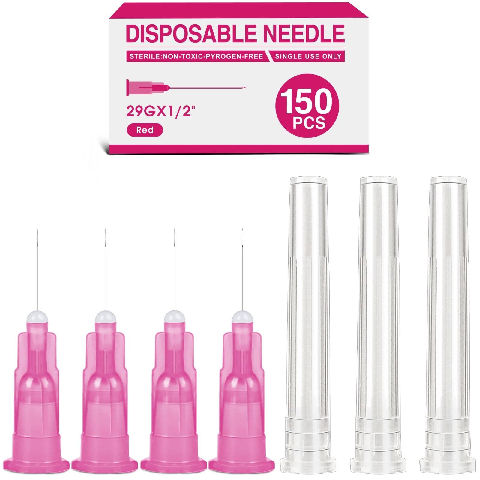 TENKAIWICK 150 Pack 29 Gauge 1/2 inch Needle, Sterile Disposable Injection Luer Lock Industrial Accessories Needles,Lab Accessories, Individually Wrapped
