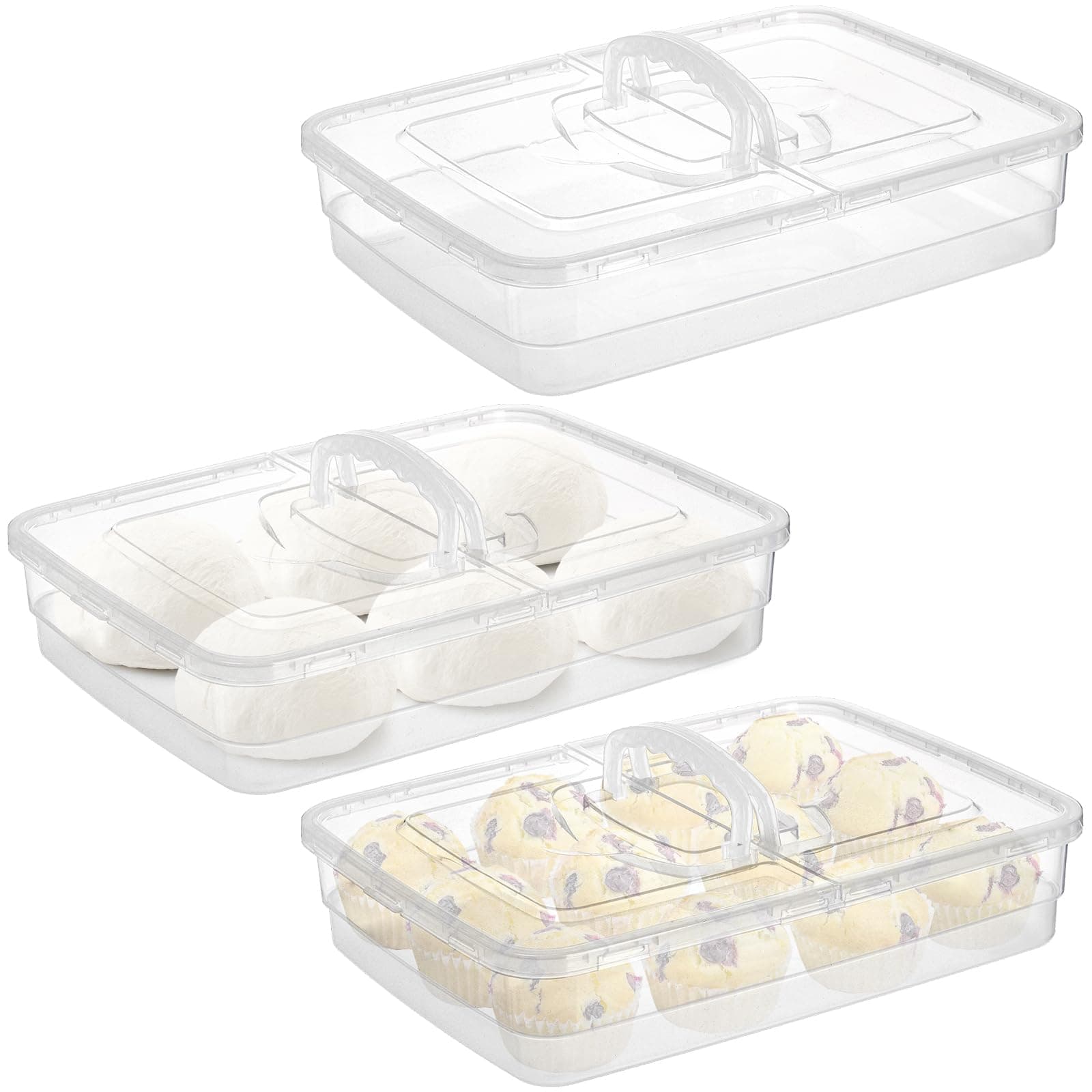 Lawei 3 Pack Pizza Dough Proofing Box, 14 x 10 Inch Dough Trays with Lid and Handle for Pizza, Stackable Pizza Bread Fermentation Storage Containers, Translucent Box with Cover Dough Tray, BPA Free