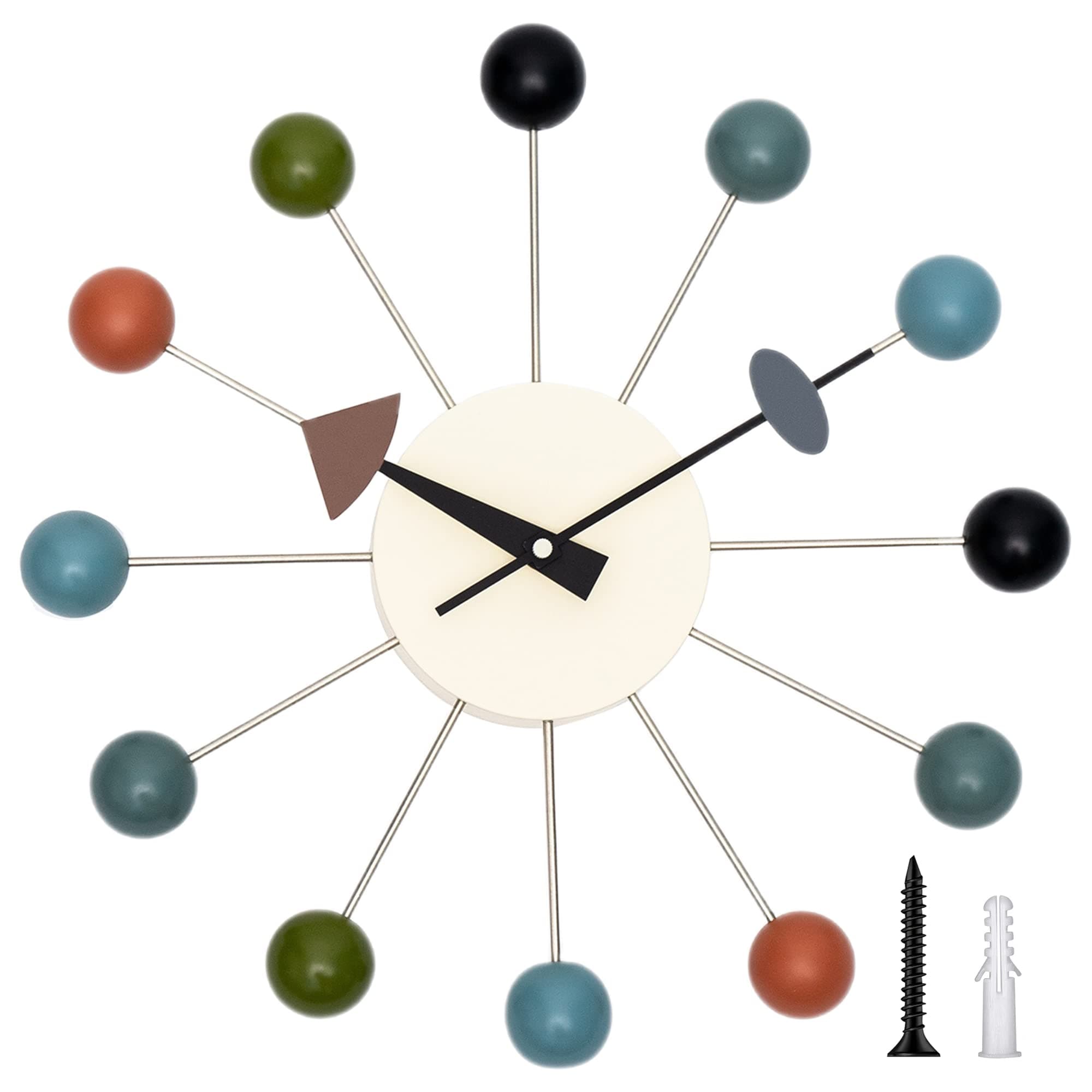 Mid Century Wall Clock -Replica George Nelson Ball Clock for Retro Modern Decor (Multicolor 13")