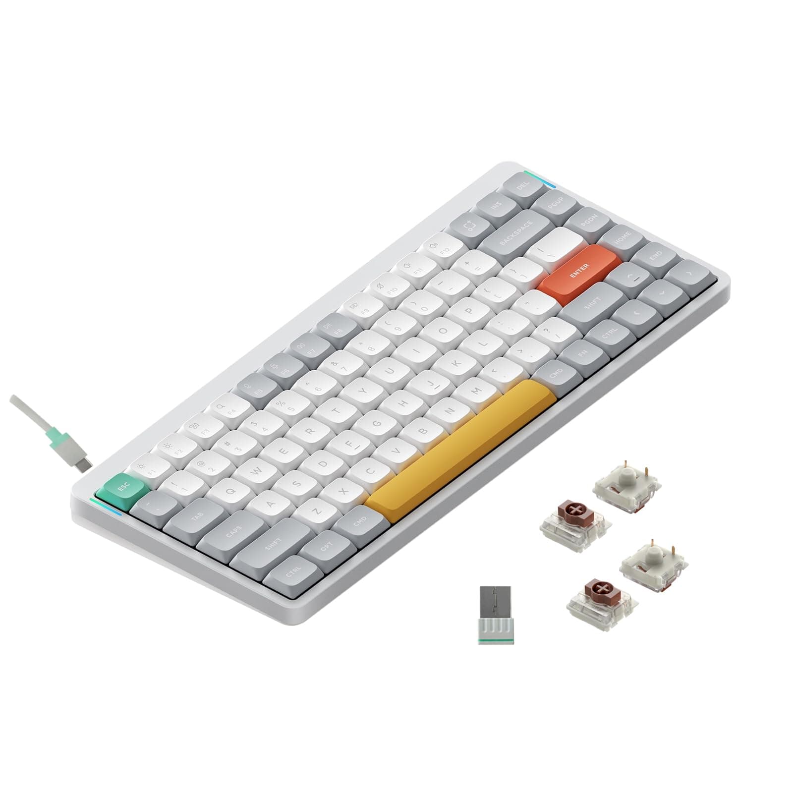 NuPhy Air75 V2 Portable 75% Mechanical Keyboard,Wireless Keyboard,Supports Bluetooth/2.4G/USB-C RGB Bluetooth Keyboards,Compatible with Windows/Mac OS/Linux Systems White-Gateron Brown Switch