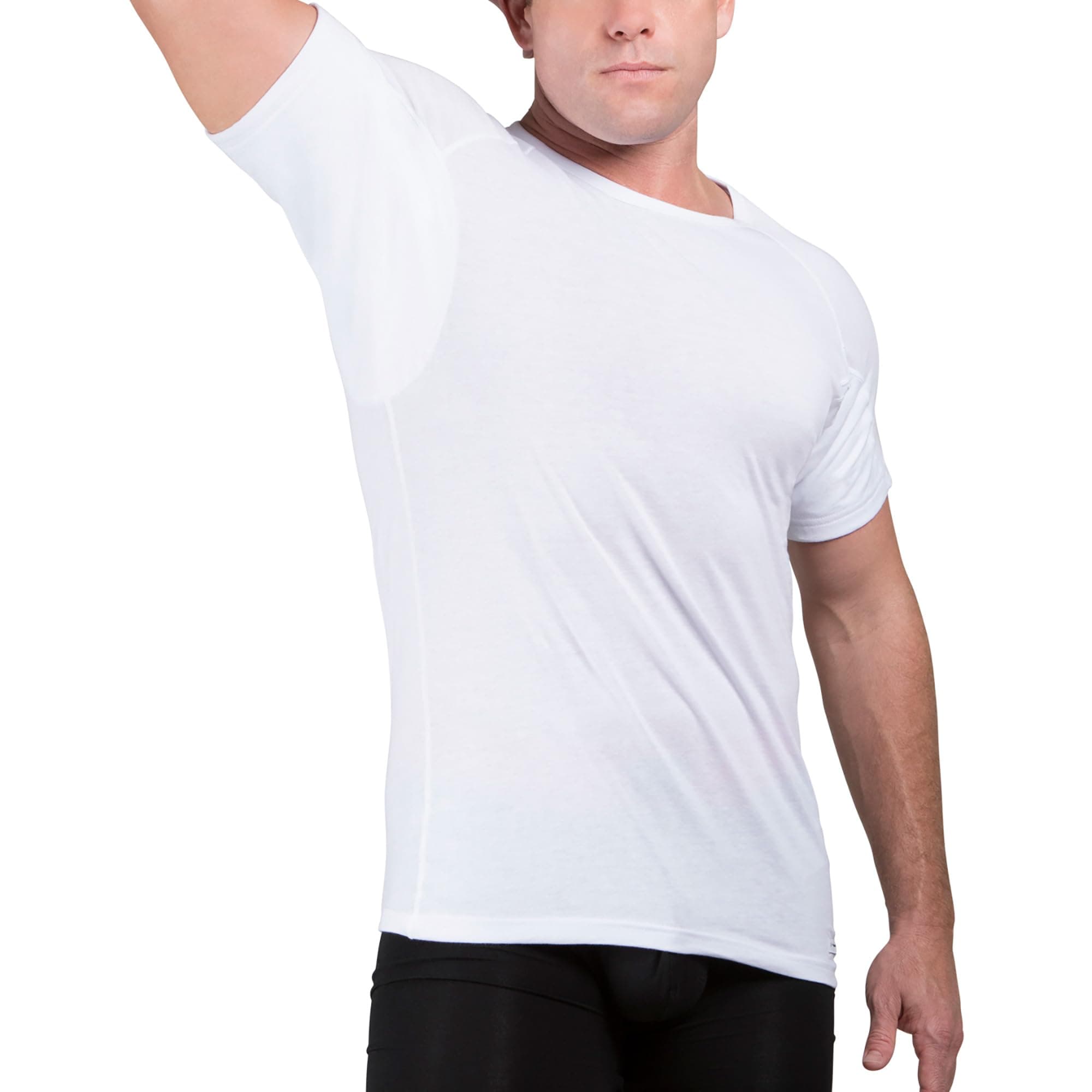 Ejis Men's Sweat Proof Undershirt, Crew Neck, Anti-Odor Silver, Cotton, Sweat Pads