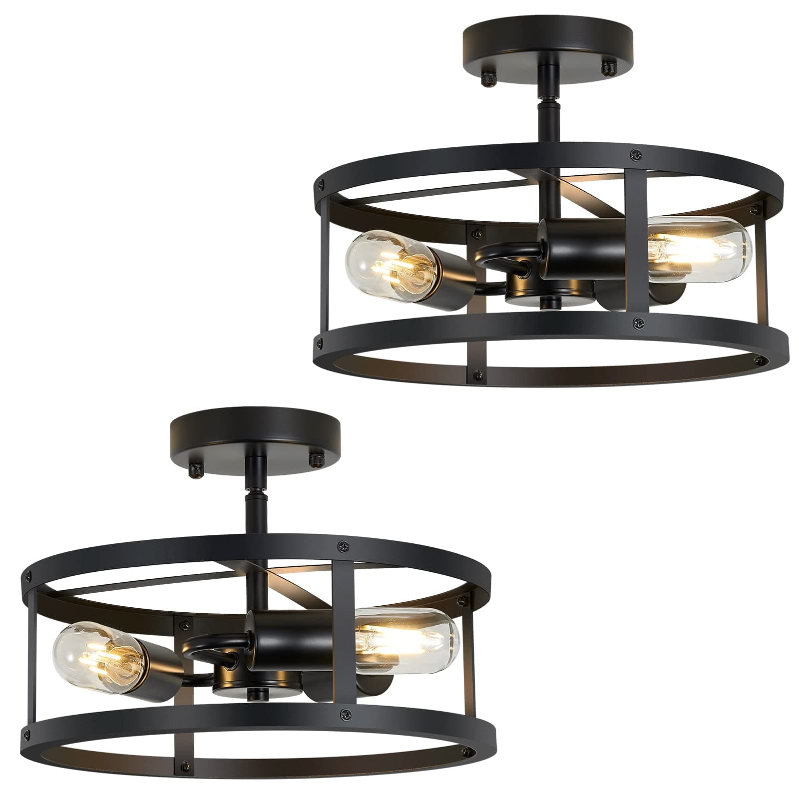 Semi Ceiling Light Fixture,3-Light Black Flush Mount Ceiling Light,13 Inch Hallway Light fixtures Ceiling,Light Fixtures Ceiling Mount for Farmhouse,Kitchen (2, 13.1 inch)