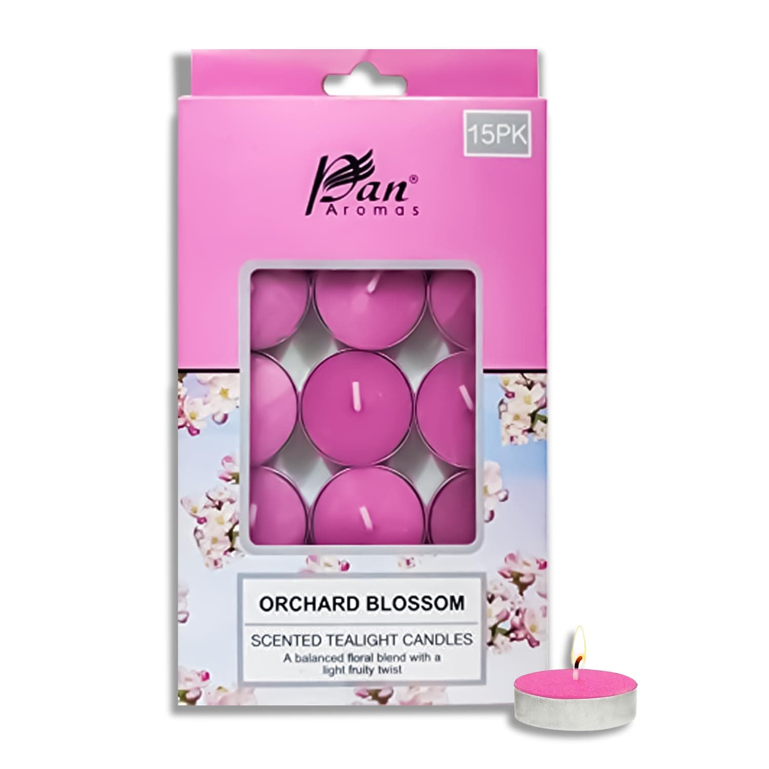 PAN AROMAS 15-Pack Scented Tealight Candle - Orchard Blossom