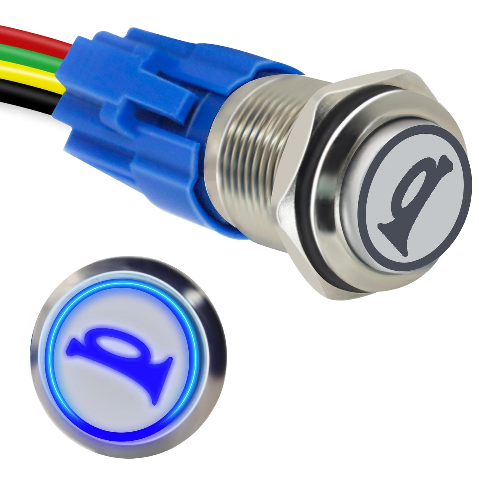 1×Silver Shell Blue LED Horn Button 12V