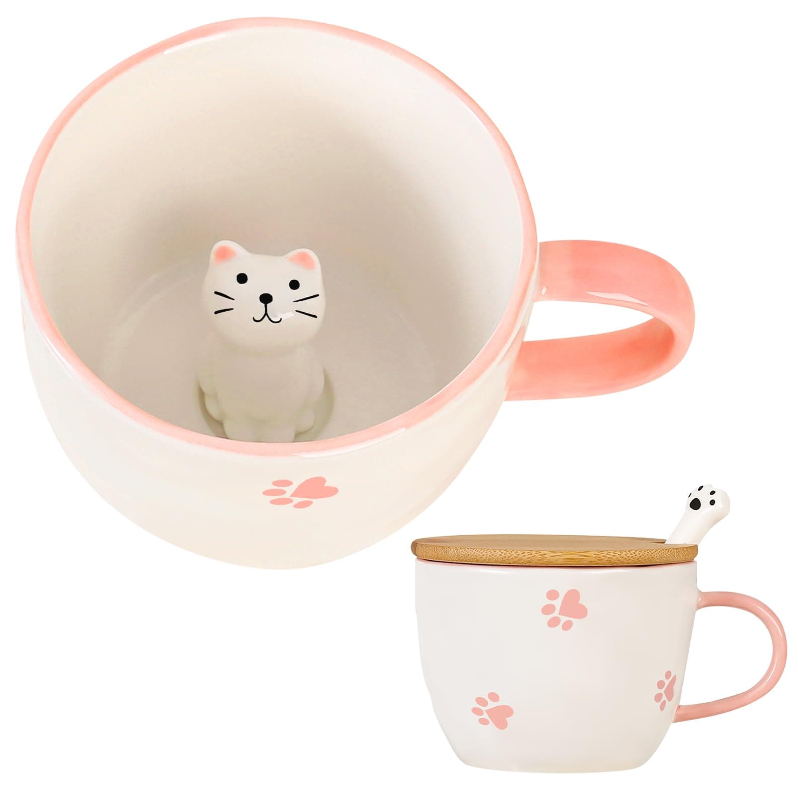 BigNoseDeer Kawaii Cat Mug with 3D Kitty Inside Cute Mugs Ceramic Tea Cup Coffee Mug Gifts for Women Girlfriend Kids White Elephant Gifts (13oz)