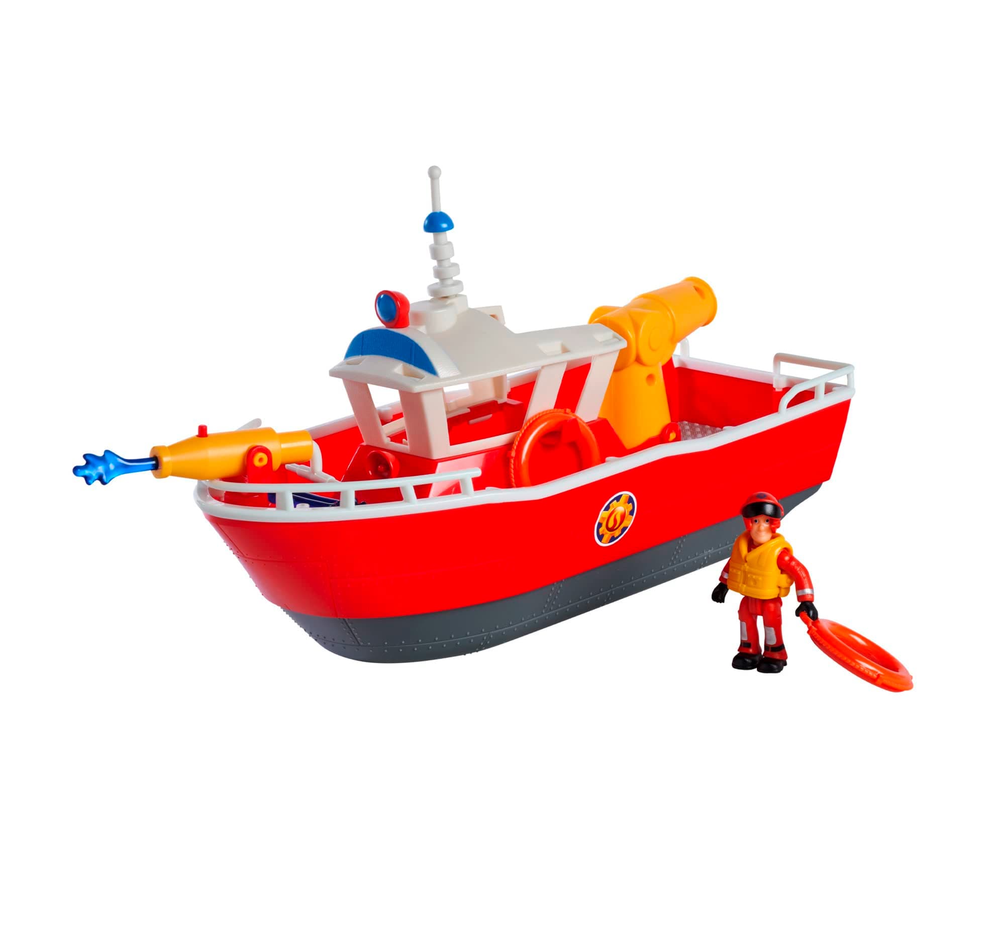 109252580 - Firefighter Sam Fire Boat Titan 32 cm Floating Toy Boat, from 3 Years, You can Play with it Both on Land and in Water, Bath Toy with Firefighter Figure, Red