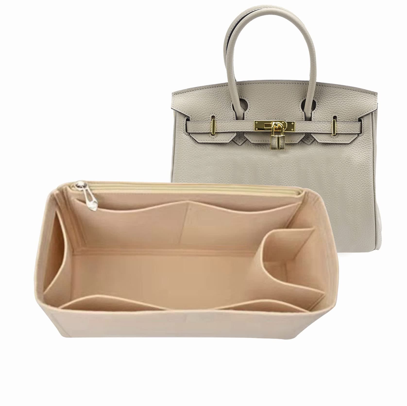 Bag and insert for birkin 25 organizer insert Premium Felt 1099beige-S