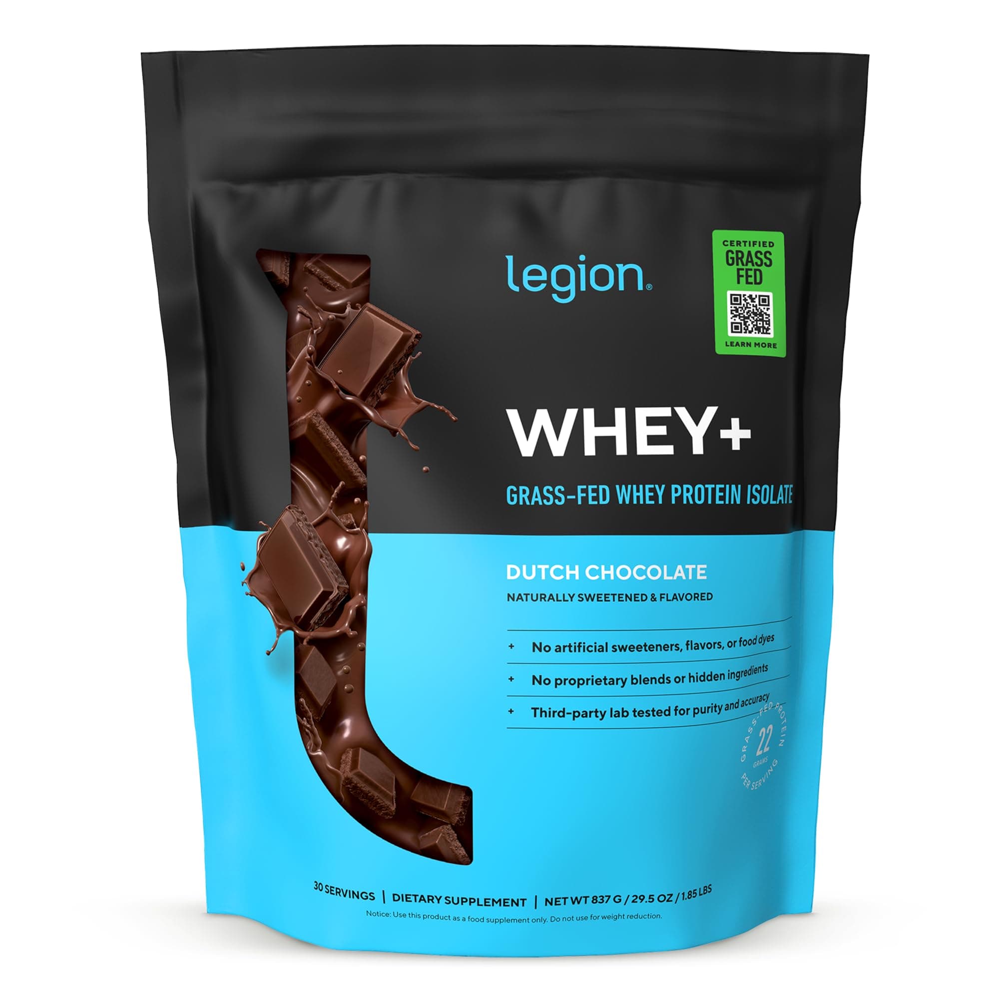 Whey+ Protein Whey Isolate from Grass Fed Cows (Chocolate, 30 Servings) - Whey Protein Isolate Powder Low Calorie, Non-GMO, Sugar Free, Lactose and Gluten Free, All Natural Protein Powder