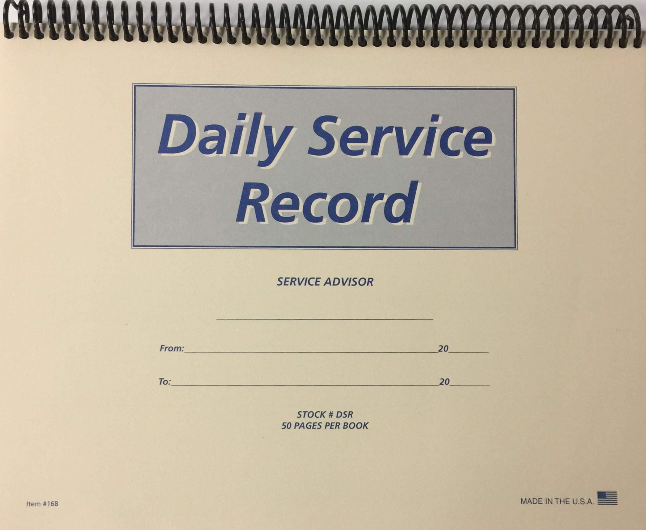 Daily Service Record Book - 50 Sheets/Book (W9)
