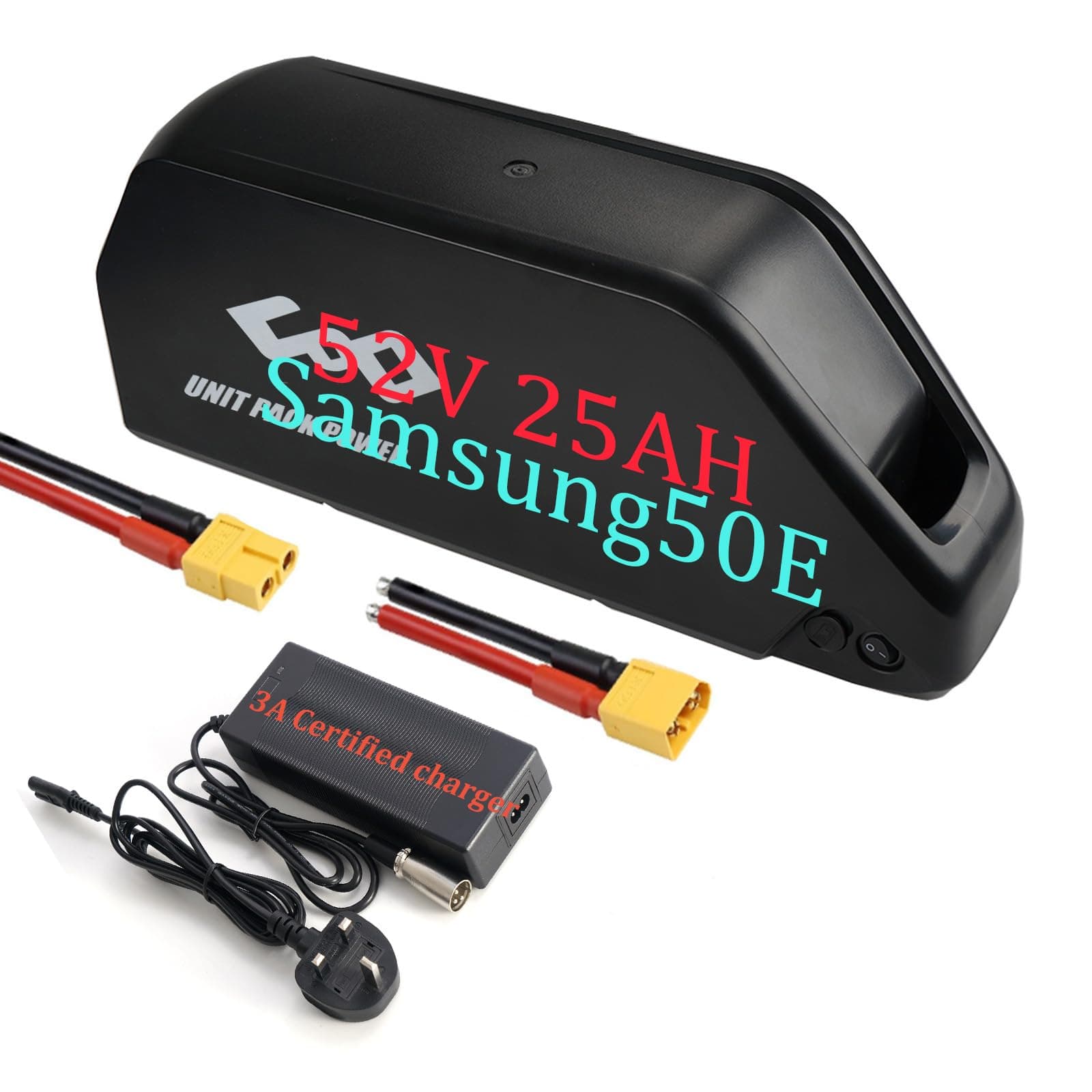 (UK) Ebike battery 52V 25AH (Sam.sungCell) Lithium long range electric bike battery for 2000W 1500W 1000W 750W 500W Motor, Ba-fang, AW, Most Ebike conversion kit
