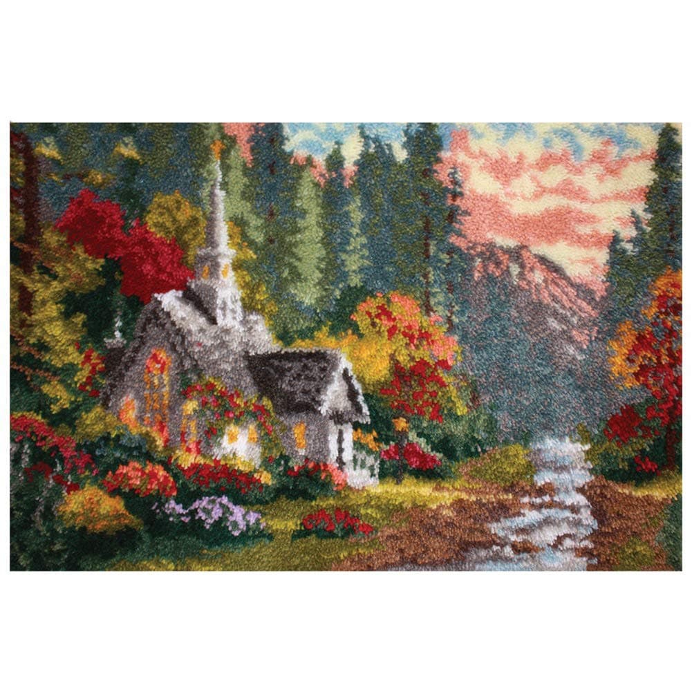 Hook Rug Kit DIY Mat Needlework Kit Unfinished Crocheting Rug Yarn Cushion Embroidery Carpet Gray House Big Size 110X75cm