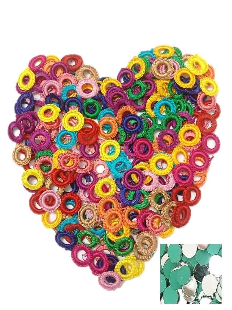 PMW Small Mirror Frames and Mirrors for Embroidery Works (8 mm Inner, 1.7 cm Outer, Multicolour)- 50 Pieces