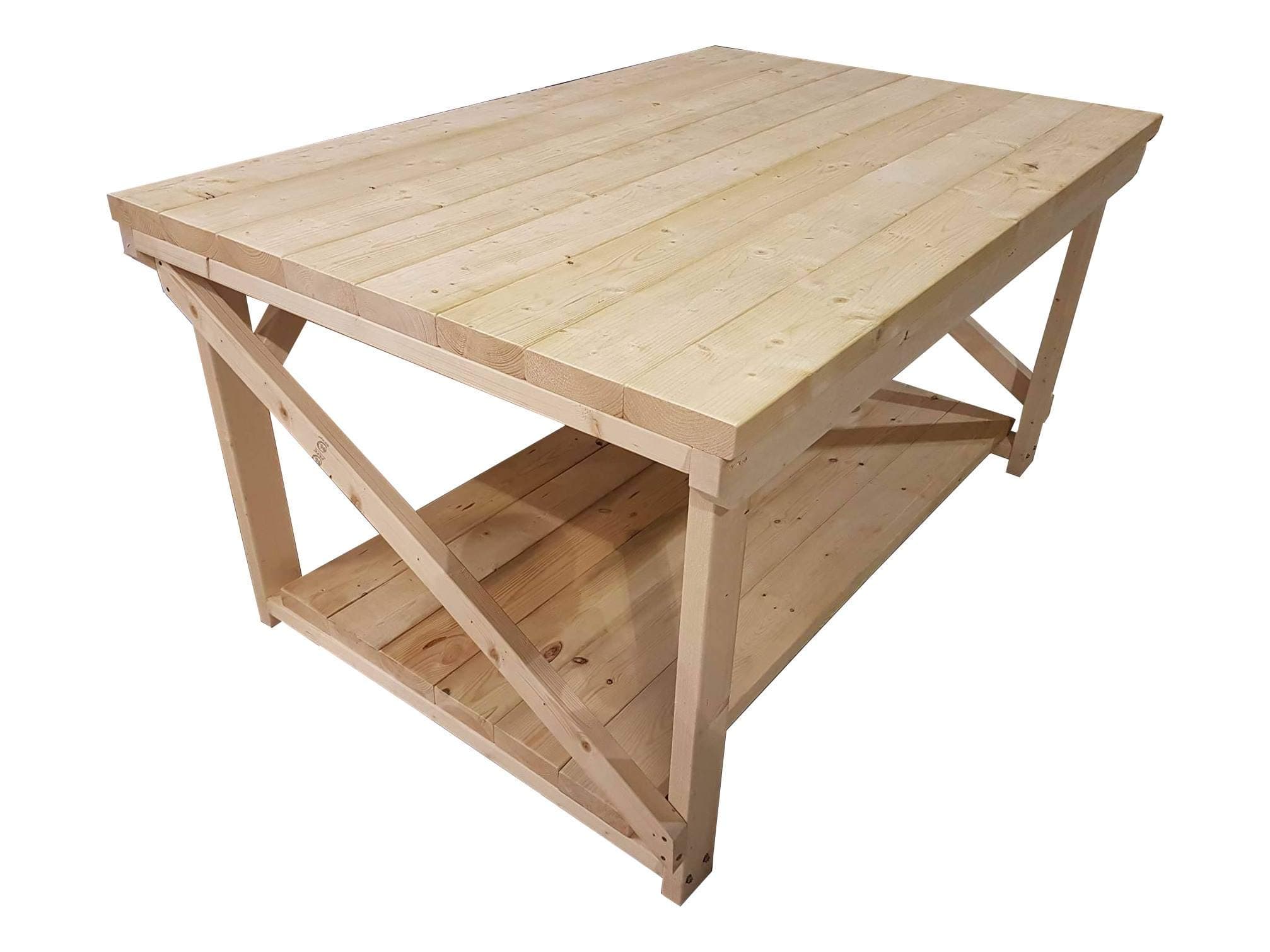Wooden Work Bench Made From Construction Grade C24 2x6 Timber - Very Wide Super Heavy Duty Work Bench 3ft to 6ft Length - 4ft Depth Handmade Garage Table (3ft x 4ft)
