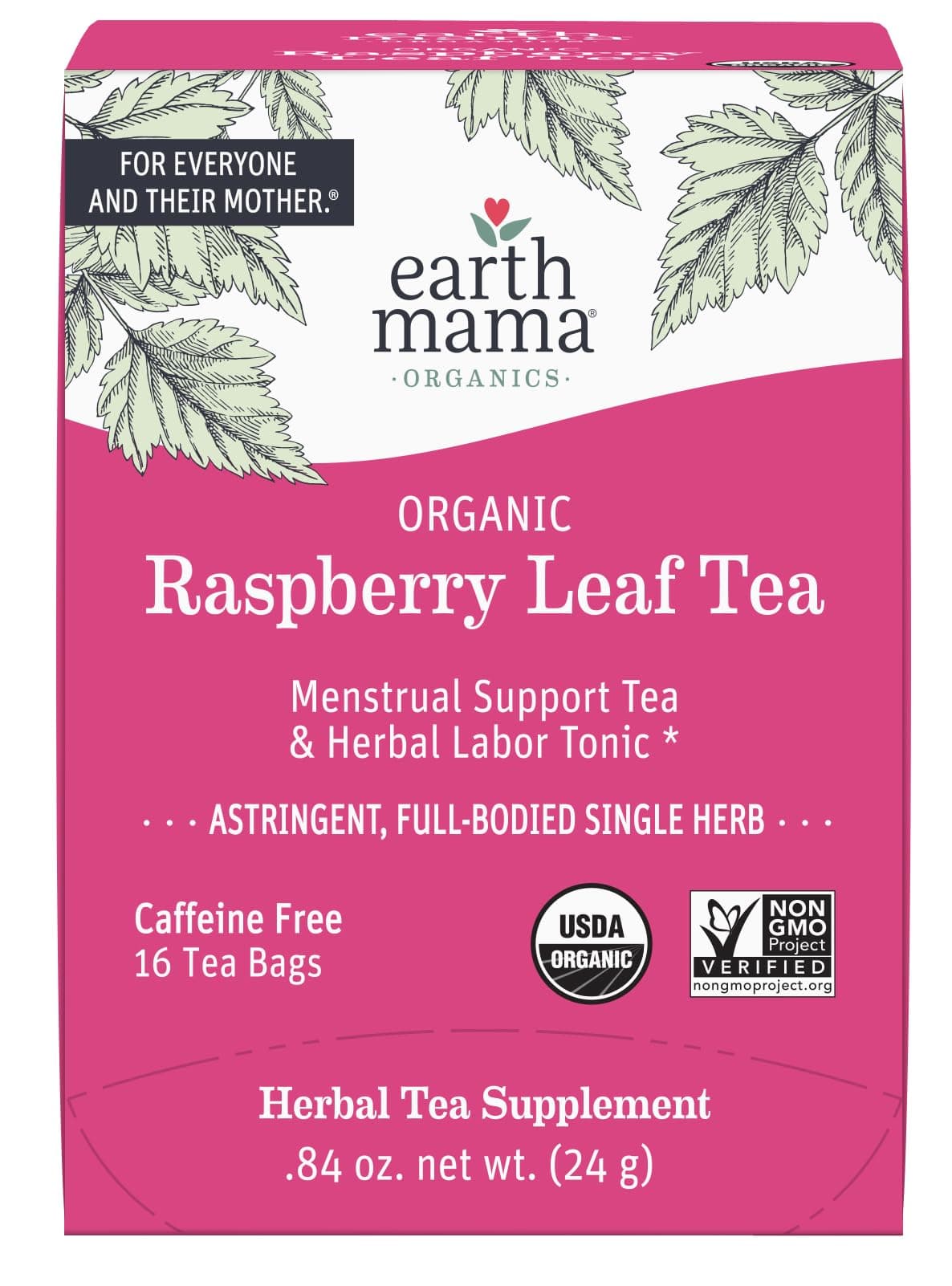 Earth Mama Organic Red Raspberry Leaf Tea | Labor Prep & Menstrual Support Herbal Tea, Pregnancy & Postpartum Care Recovery | 16 Teabags | Caffeine Free & Non-GMO