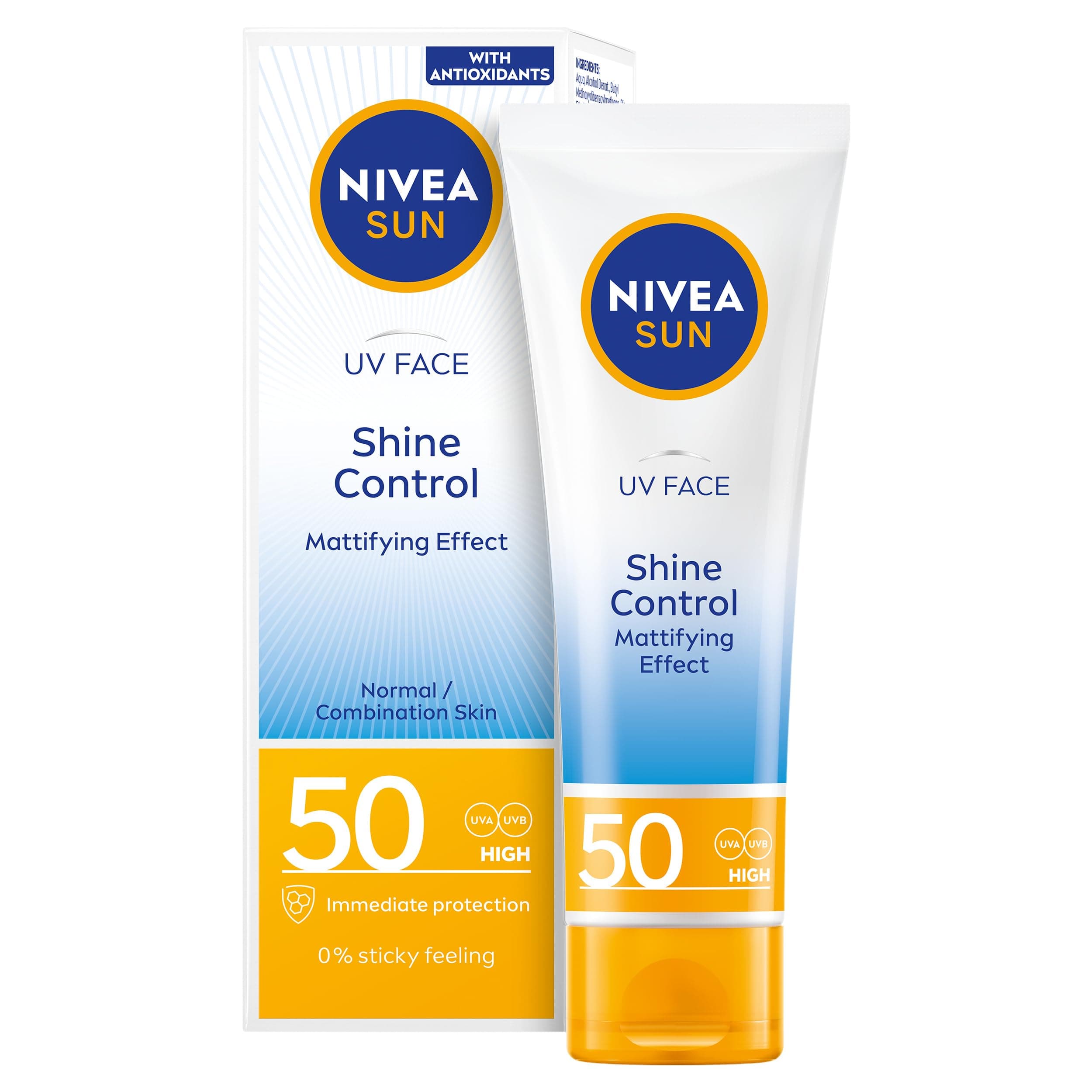NIVEA Sun UV Face Shine Control SPF 50 Cream (50ml), Sun Cream Protects Against UVA/UVB Rays and Premature Skin Ageing, Sunscreen for Delicate Facial Skin
