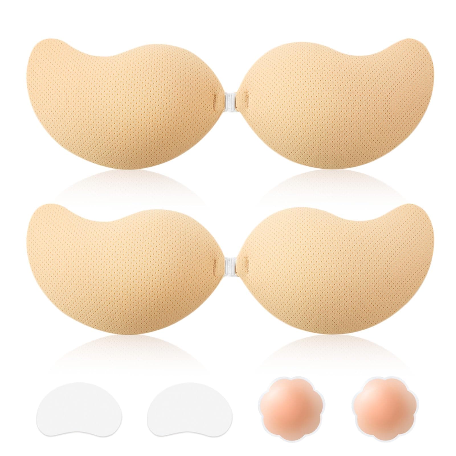 Sticky Bra Backless Adhesive Strapless Invisible Push Up Stick on Bras for Women Dresses 2 Pair Reusable Nipple Cover