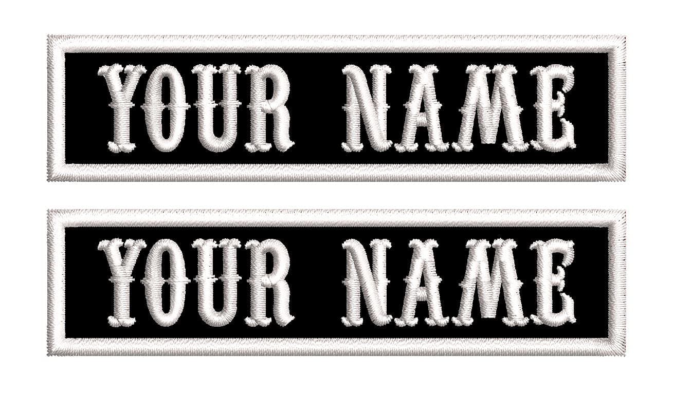 2 PCS 4"Wide,1"Height Personalised Name Patch, Vest Biker Rocker Motorcycle Patch, Jacket, Clothes, Bags, Dog Harness Uniform Vest Backpacks (Color : White on Black)