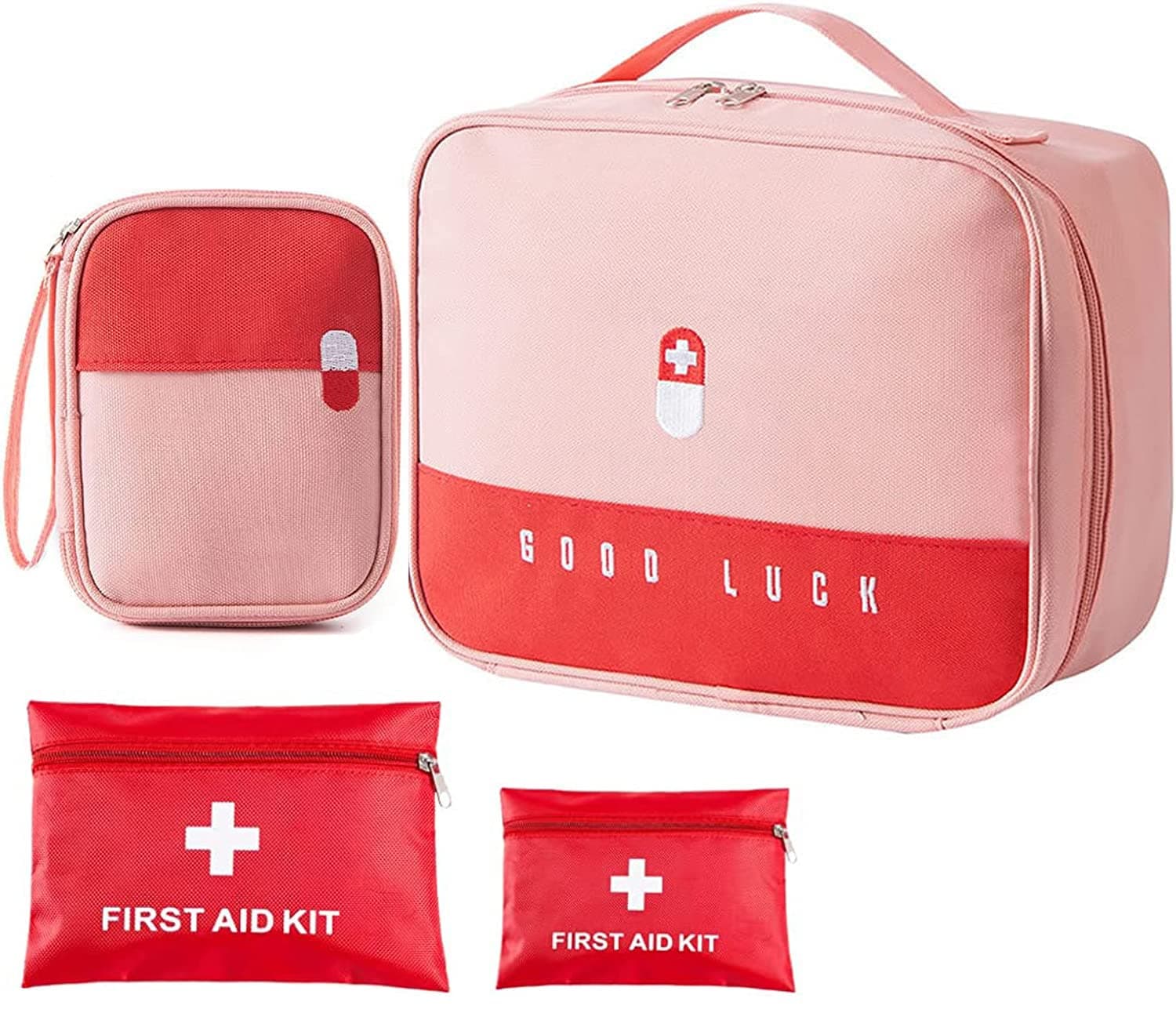 IS MUHE Portable First Aid Kit Empty, Camping First Aid Bag, Medicine Tools Travel Storage Bag, Suitable For Home Outdoor Hiking Camping Car Office Workplace(two-color) (Red)