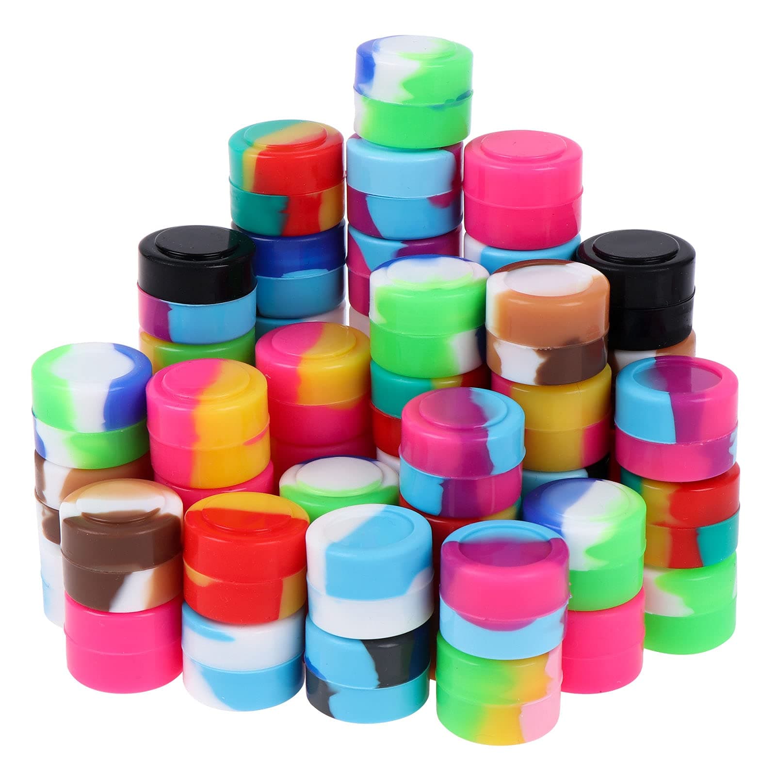 65 PCS Silicone Wax Containers 2ml Non-Stick Small Wax Oil Silicone Jars Round Concentrate Box Multi Use Storage Jars Random Color