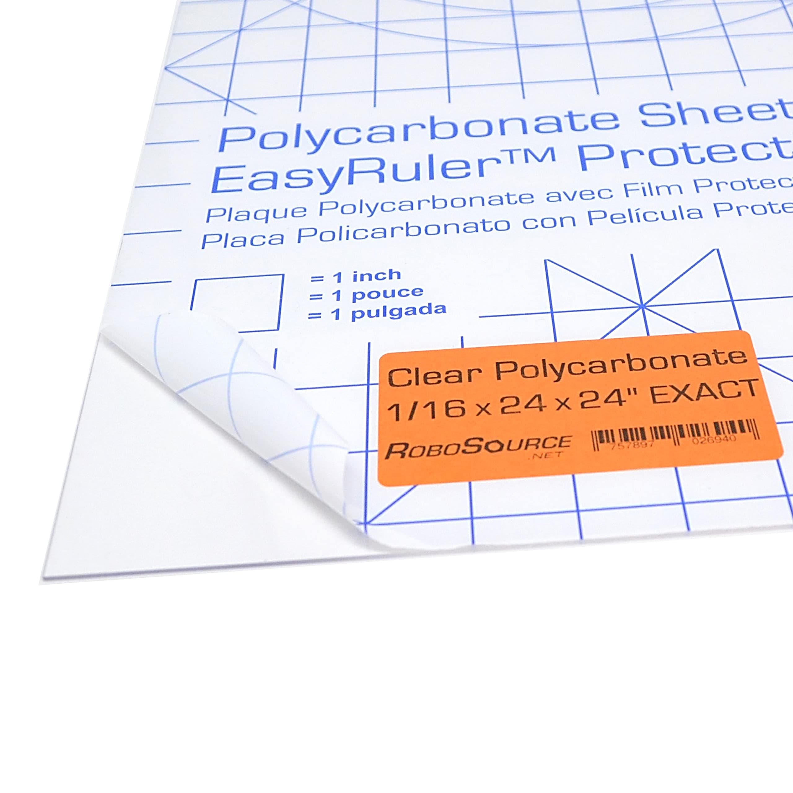 Polycarbonate Clear Plastic Sheet 24" X 24" X 0.0625" (1/16") Exact, EasyRuler Film, Shatter Resistant, Easier to Cut, Bend, Mold Than Plexiglass. Window Panel, Industrial, Hobby, Home, DIY, Crafts