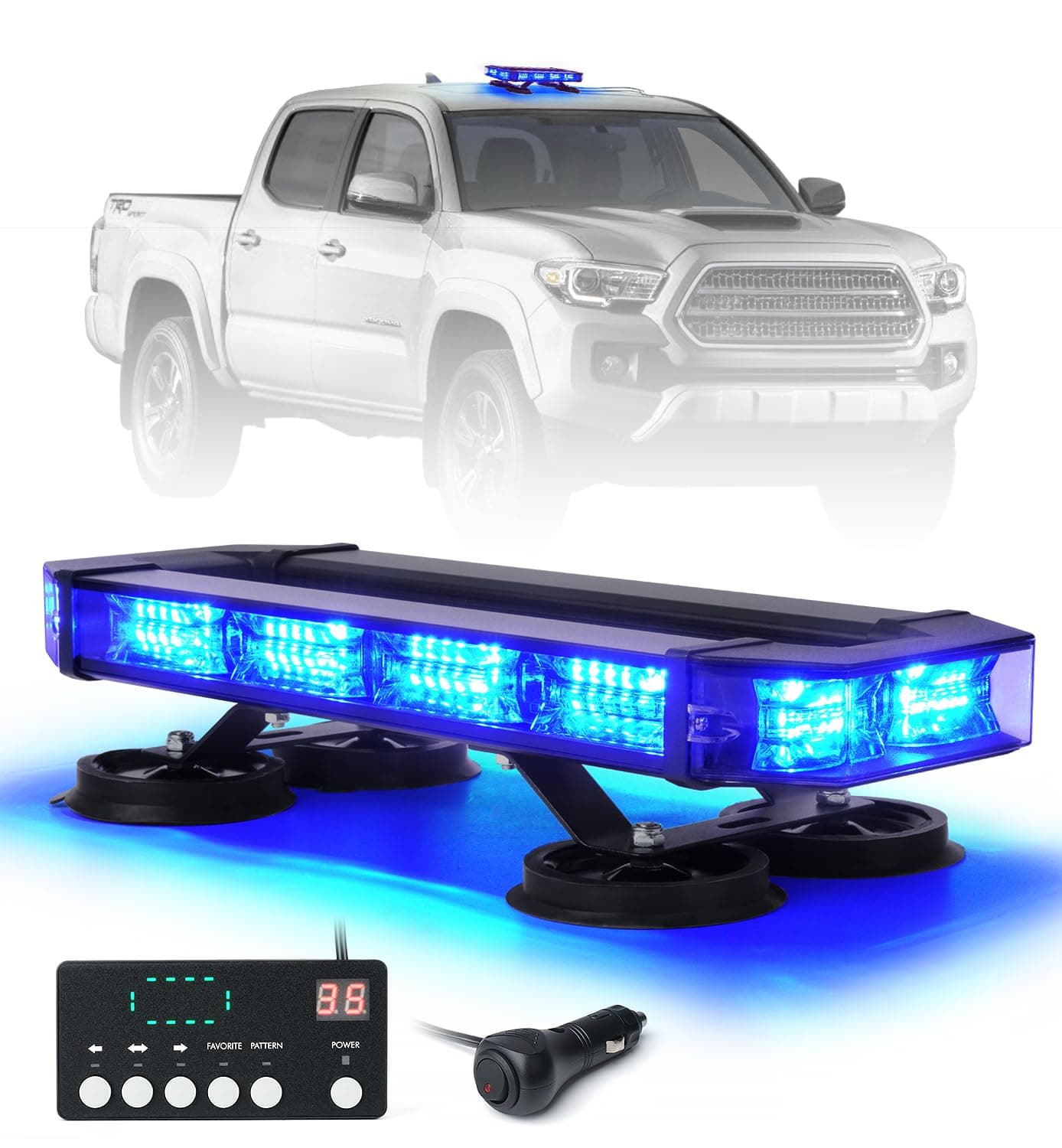 LUMENIX 72 LED Rooftop Emergency Strobe Light Bar w/Control Panel Magnetic Base Warning Flashing Beacon Caution Traffic Lightbar for First Responder Police Cop Vehicles Volunteer Patrol Trucks - Blue