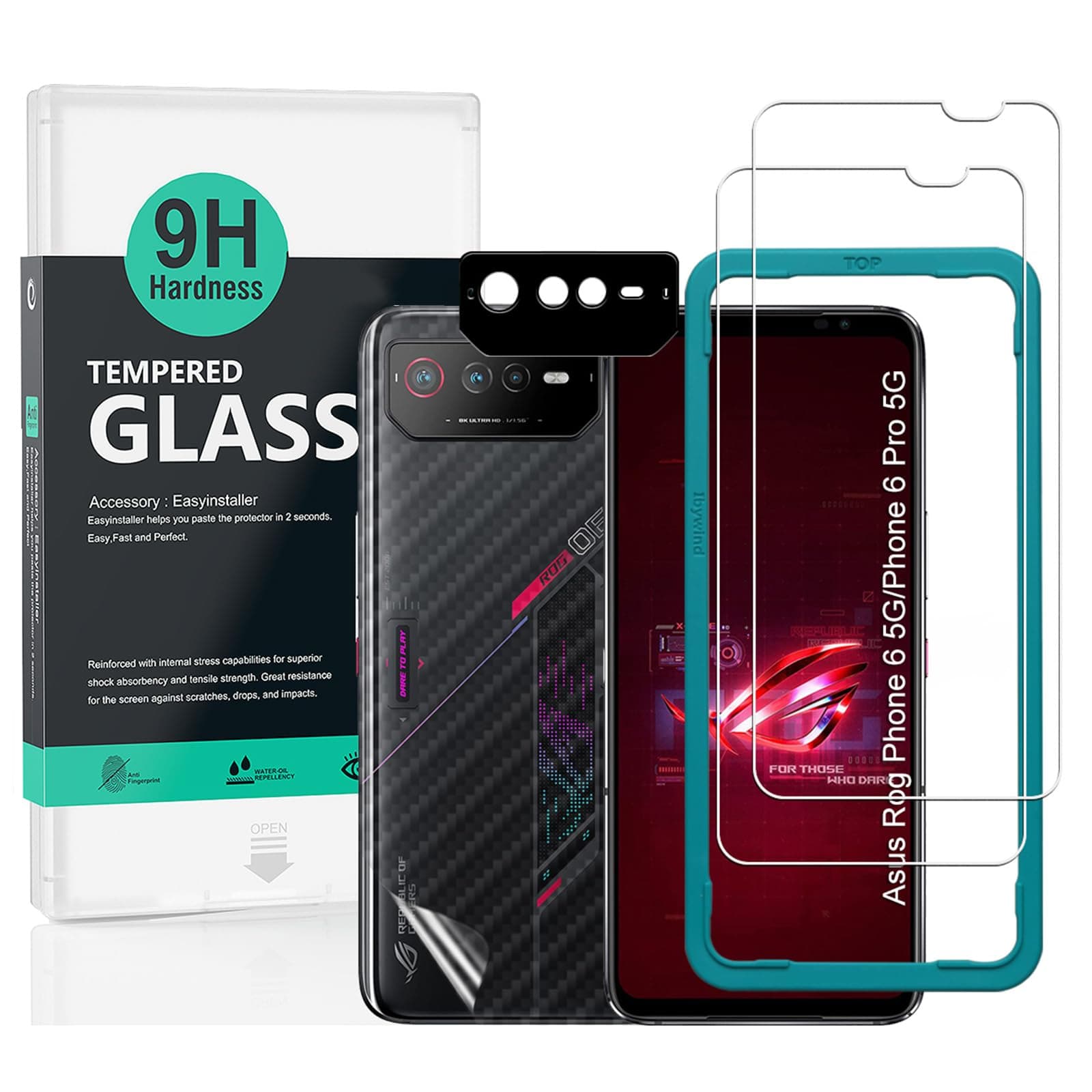 Screen Protector for Asus Rog Phone 6 5G/Phone 6 Pro 5G 6.78",with Metal Camera Lens Protector,no bubble,easy to install