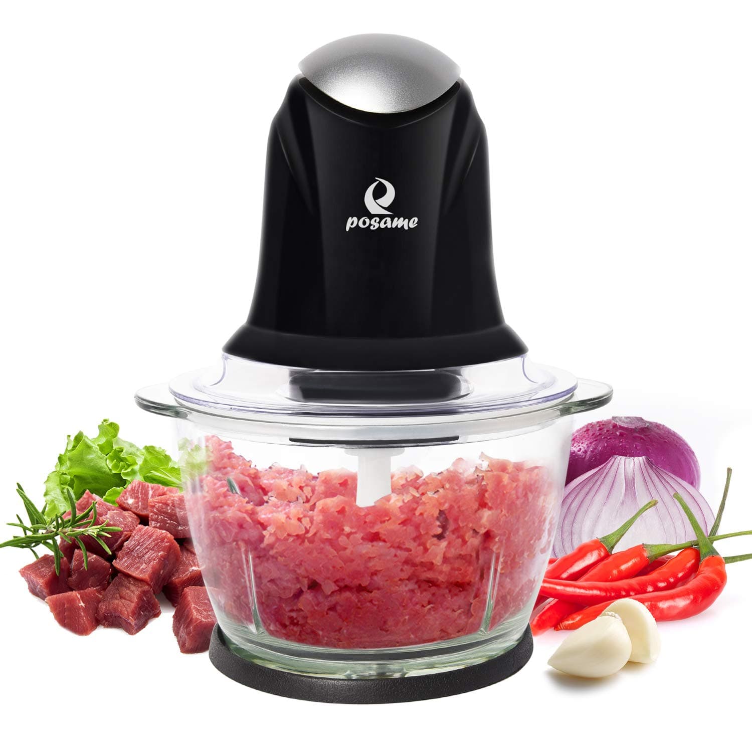 Meat Grinders Electric Food Processor,Mini Kitchen Food Chopper Vegetable Fruit Cutter Onion Slicer Dicer, Blender and Mincer, with 4-Cup Glass Bowl (Black)