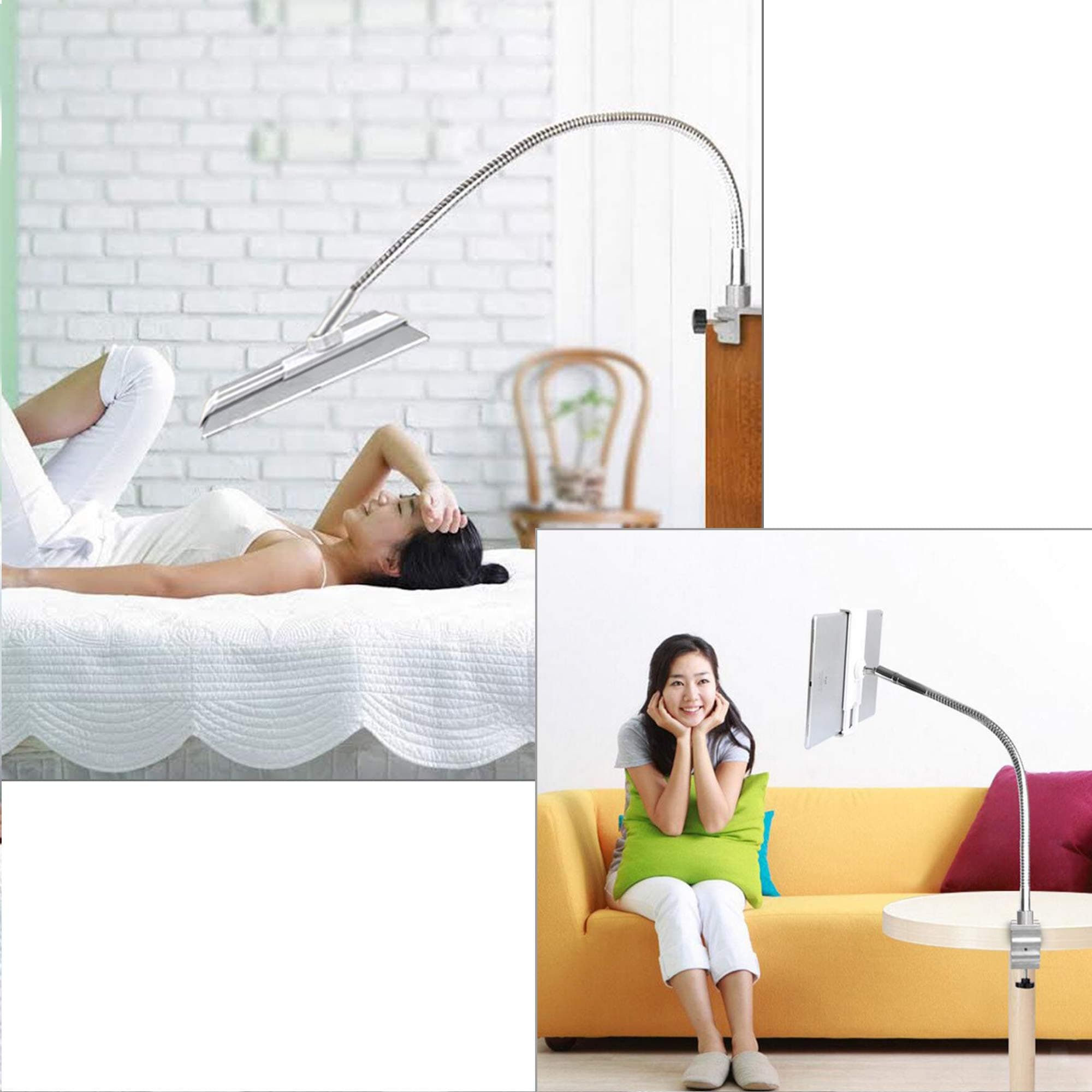 360 Degree Rotating Bed Tablet Mount Holder Stand Compatible with, Tablets,The Longest 33 Inch.Turns Any Angle (Silver Goose)