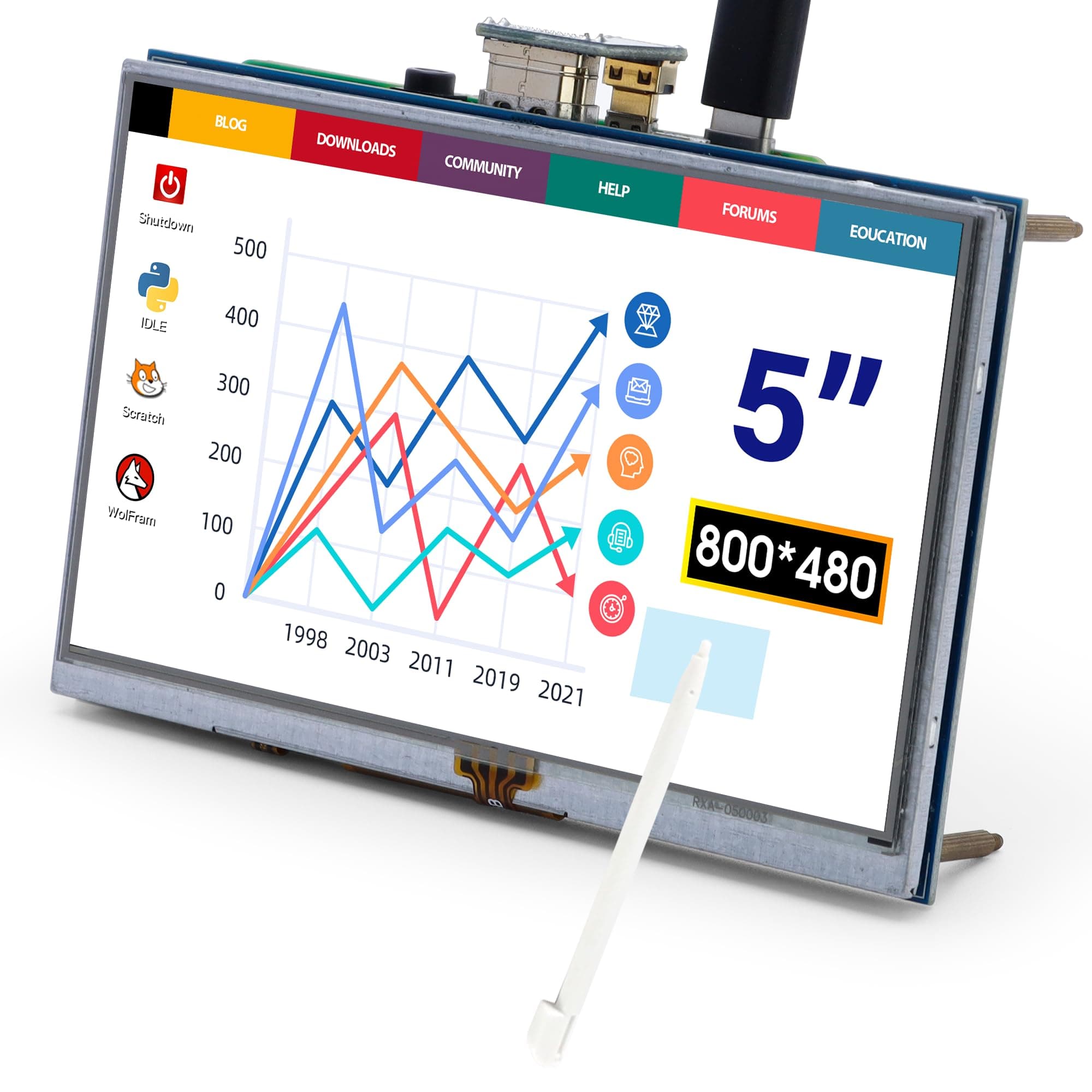 ELECROW 5-Inch Resistive Touch Screen TFT LCD Display, 800x480 HD Resolution, Compatible with Raspberry Pi 5/4/3/2B/Zero, Banana Pi, Jetson Nano, Windows 11/10/8/7