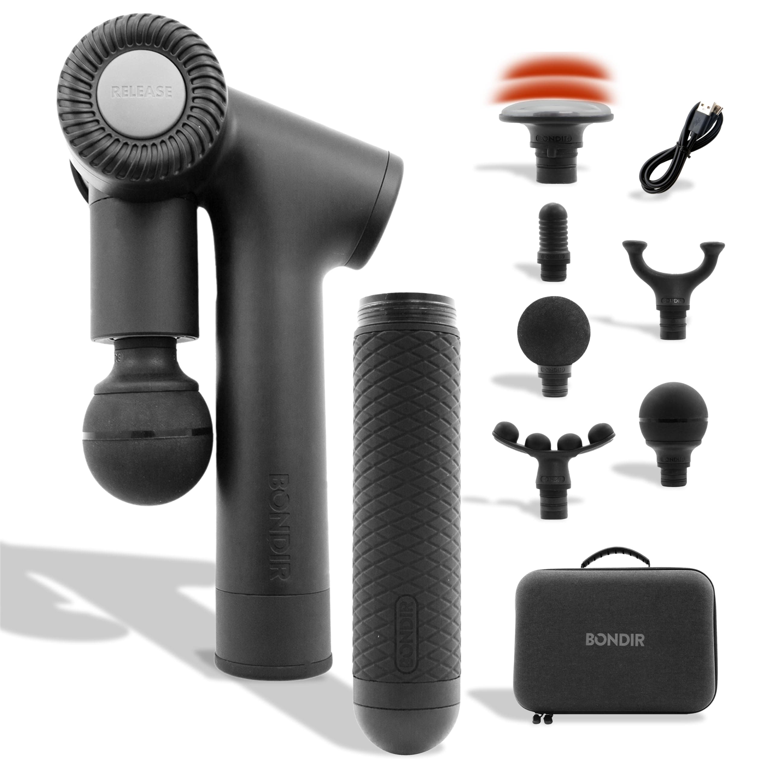 R2 PRO Massage Gun - Articulating Deep Tissue Back Massager with Extension Handle and 7X Heads Including Heated Attachment