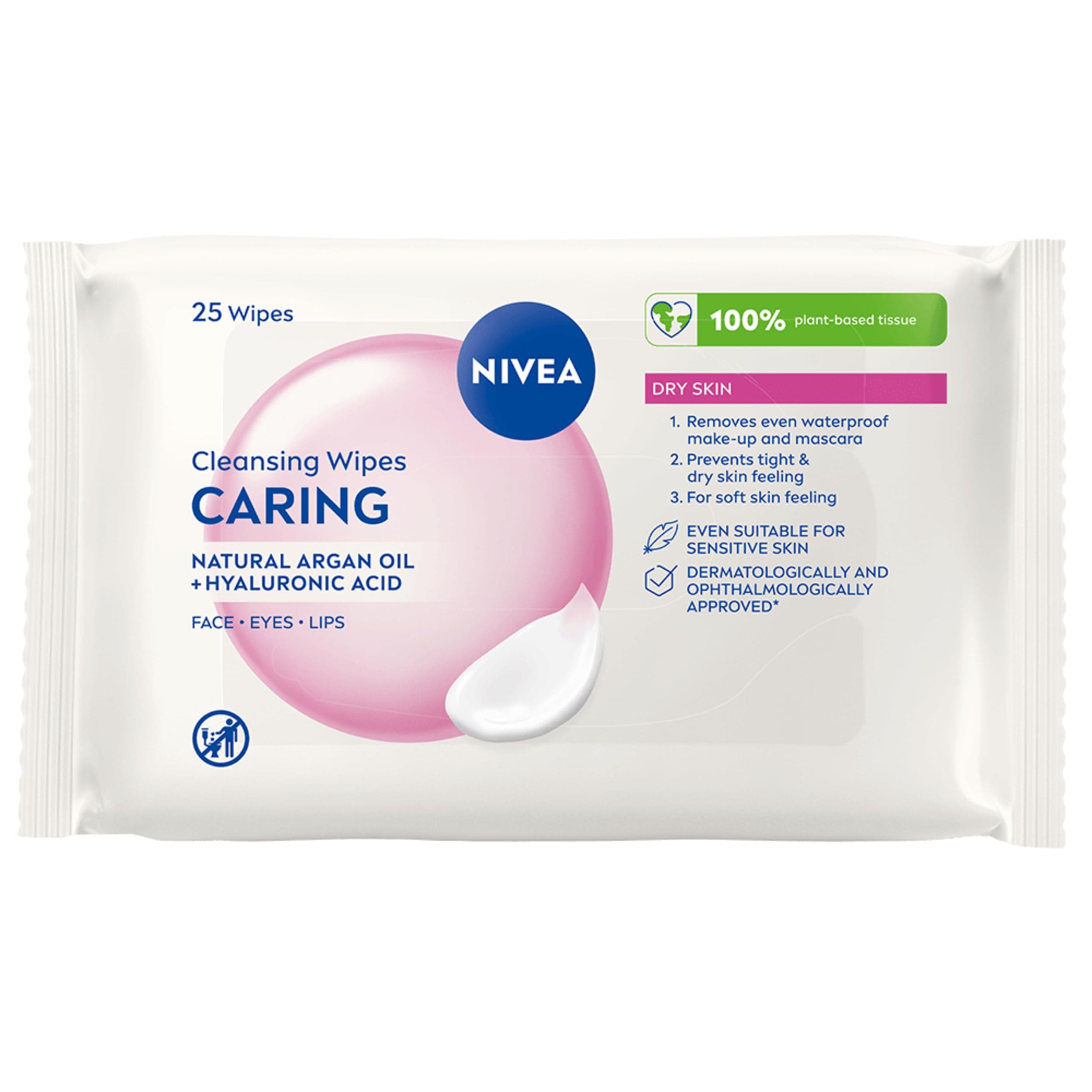 NIVEA Caring 3-in-1 Cleansing Face Wipes for Dry Skin (6 x 25 Sheets), Nourishing Face Cleanser and Makeup Wipes for Gentle Yet Effective Makeup Removal