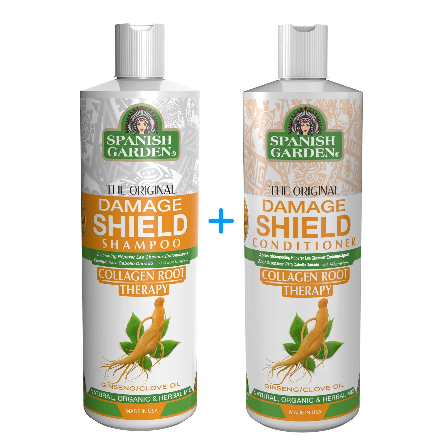 Spanish Garden Damage Shield Shampoo & Conditioner Set | Collagen Root Therapy with Organic Oils, Natural Vitamins, and Herbal Extracts | For Weak & Fragile Hair, 16 oz