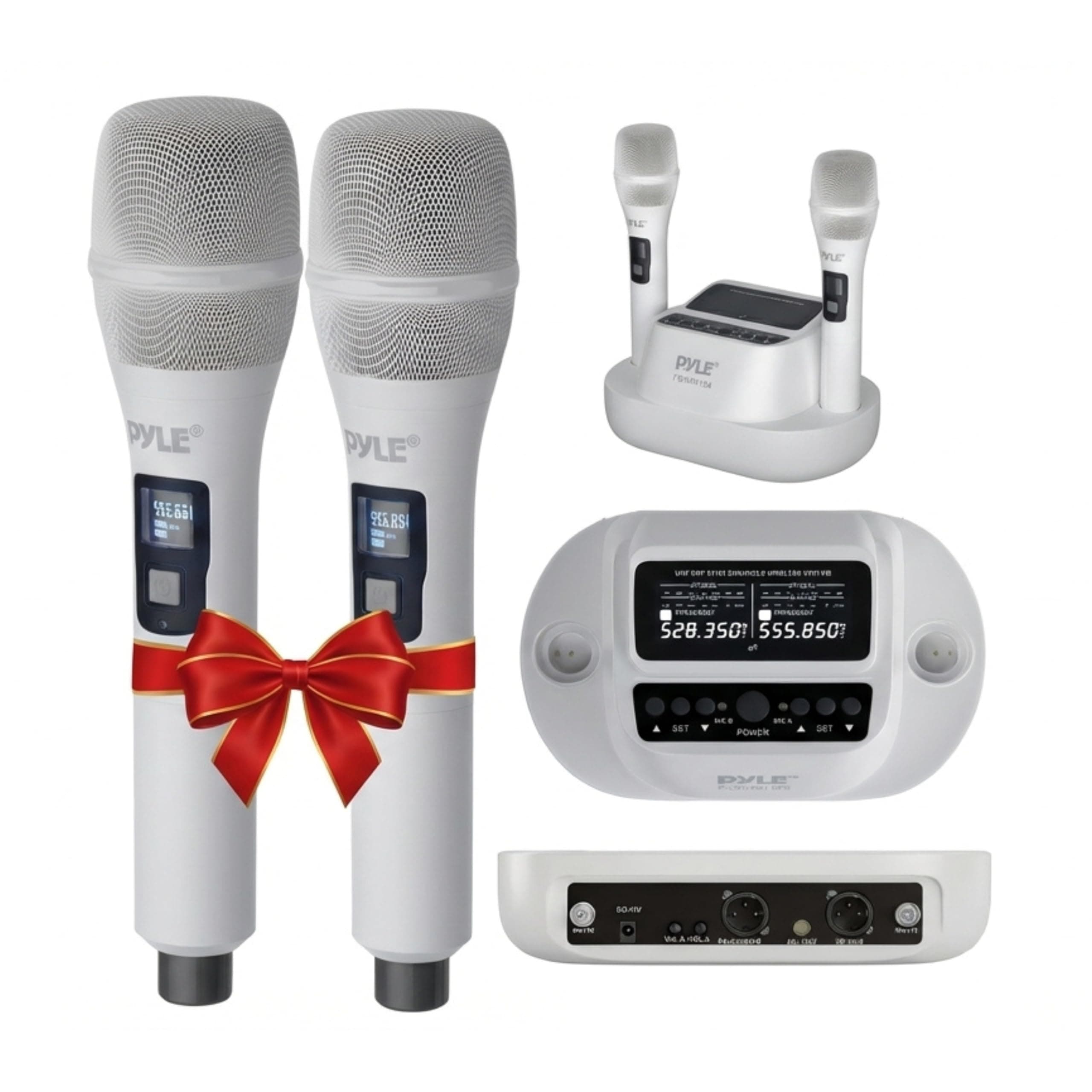 Pyle UHF Wireless Microphone System - Dual Professional Rechargeable Cordless Handheld Mic, 2×100 Channel Receiver, Auto Scan - for Home Karaoke, Meeting, Party, DJ, Conference, Stage, KTV,White