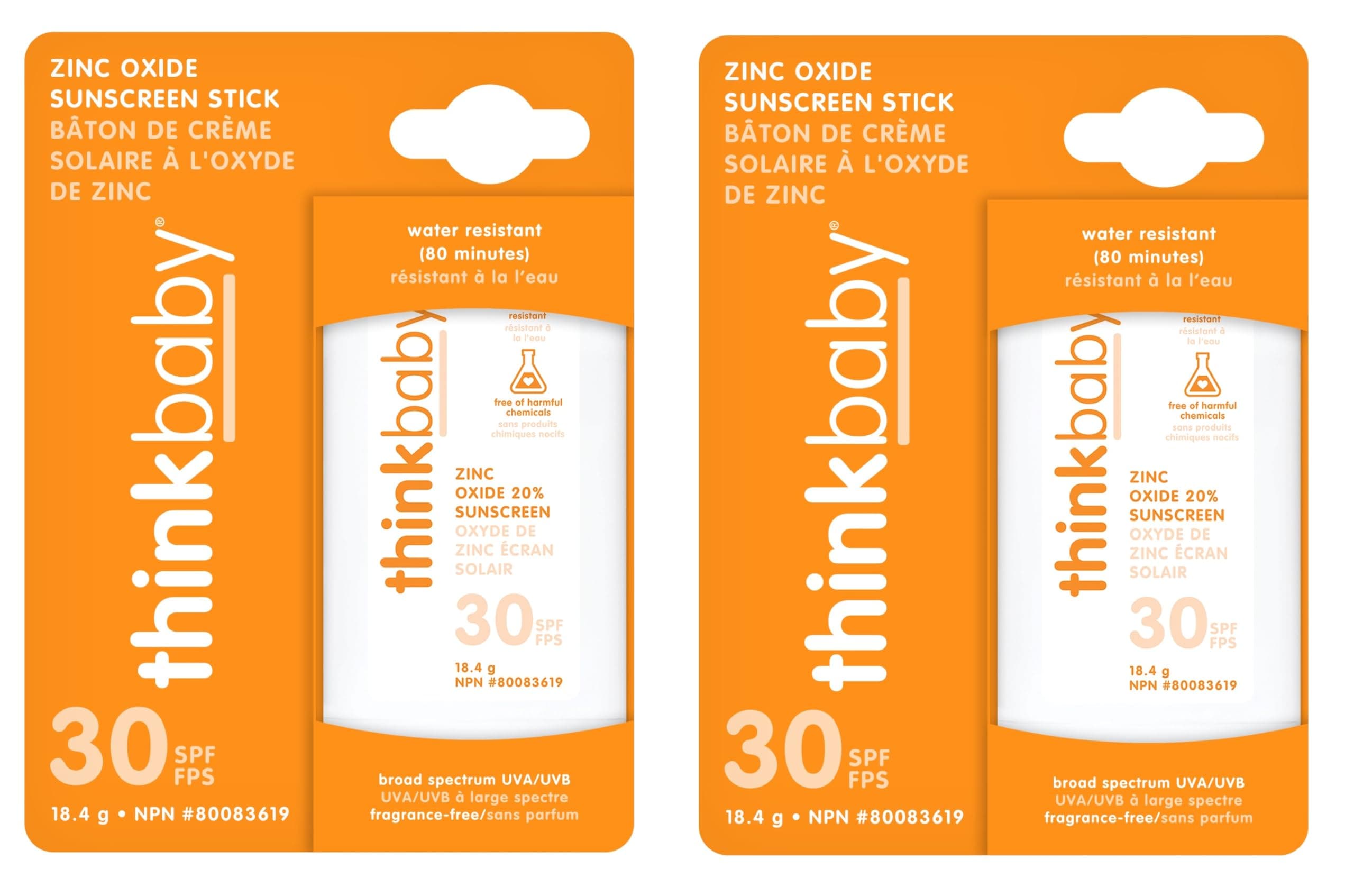 thinkbaby Sunscreen Stick, White/Orange, 0.64 Ounce (2 pack)