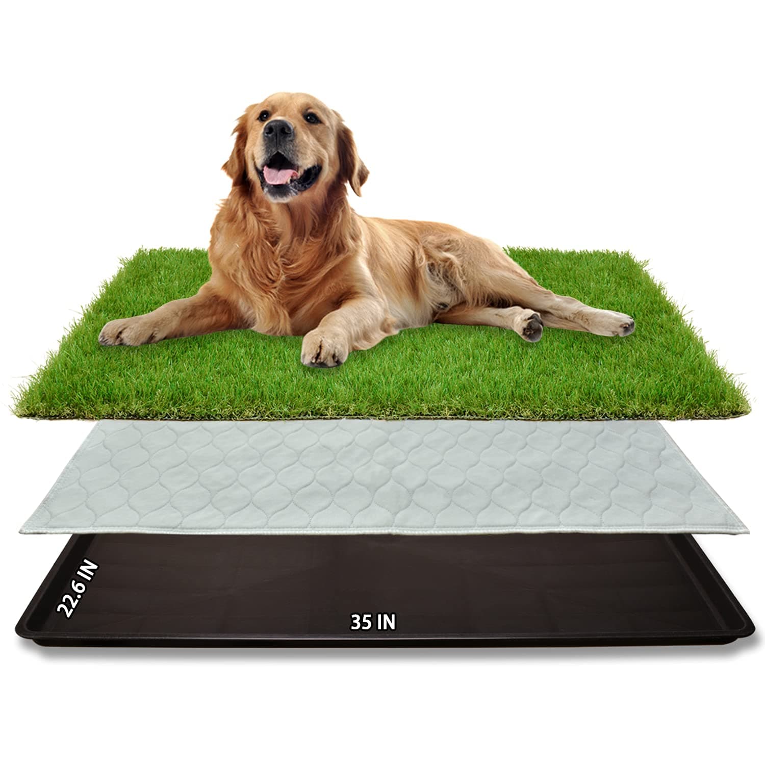 Dog Grass Large Potty Patch, Dog Litter Boxes Artificial Grass Bathroom Turf for Pet Training, Washable Puppy Pee Pad, Perfect Indoor/Outdoor Portable Potty Pet Loo (Tray system-35"X22.6")