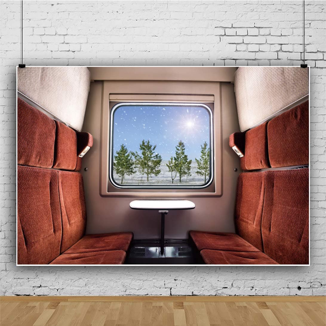 DASHAN 7x5ft Train Interior Backdrop Winter Snow Background for Birthday Party Photography Wedding New Year Party Interior Decor Kids Adults Art Protrait Photo Shoot Studio Props
