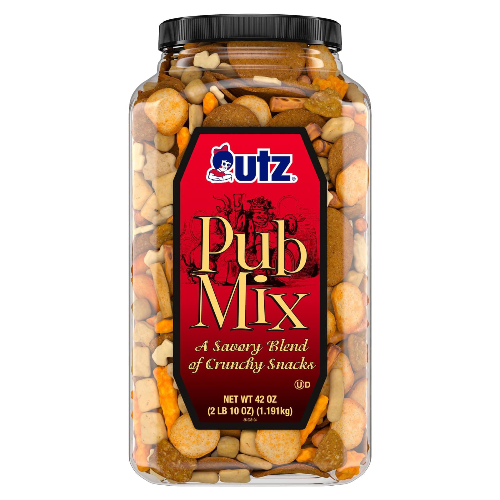 Utz Pub Mix 1.2L Savoury Snack Blend with a Blend of Crispy Flavours for a Delicious Party Snack, Resealable Container, Trans Fat Free and Kosher Certified