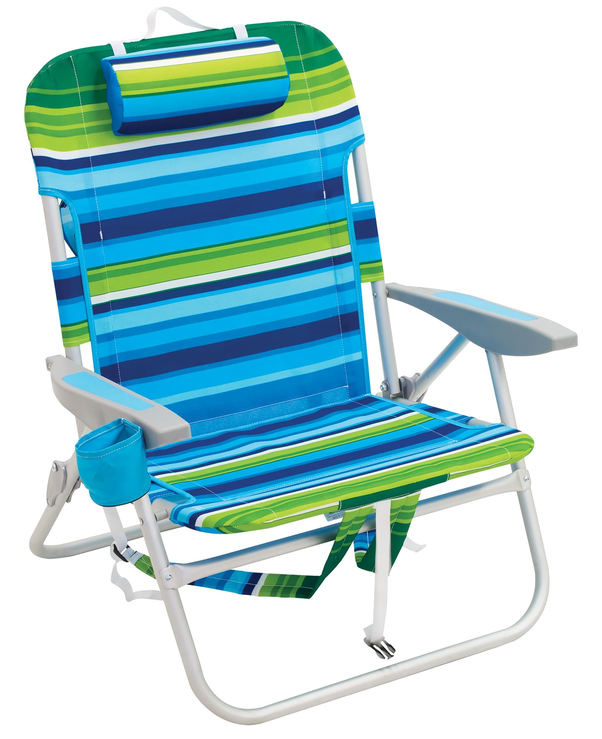 RIO beach Big Boy Folding 13 Inch High Seat Backpack Beach or Camping Chair, Aluminum, Green/Blue Stripe