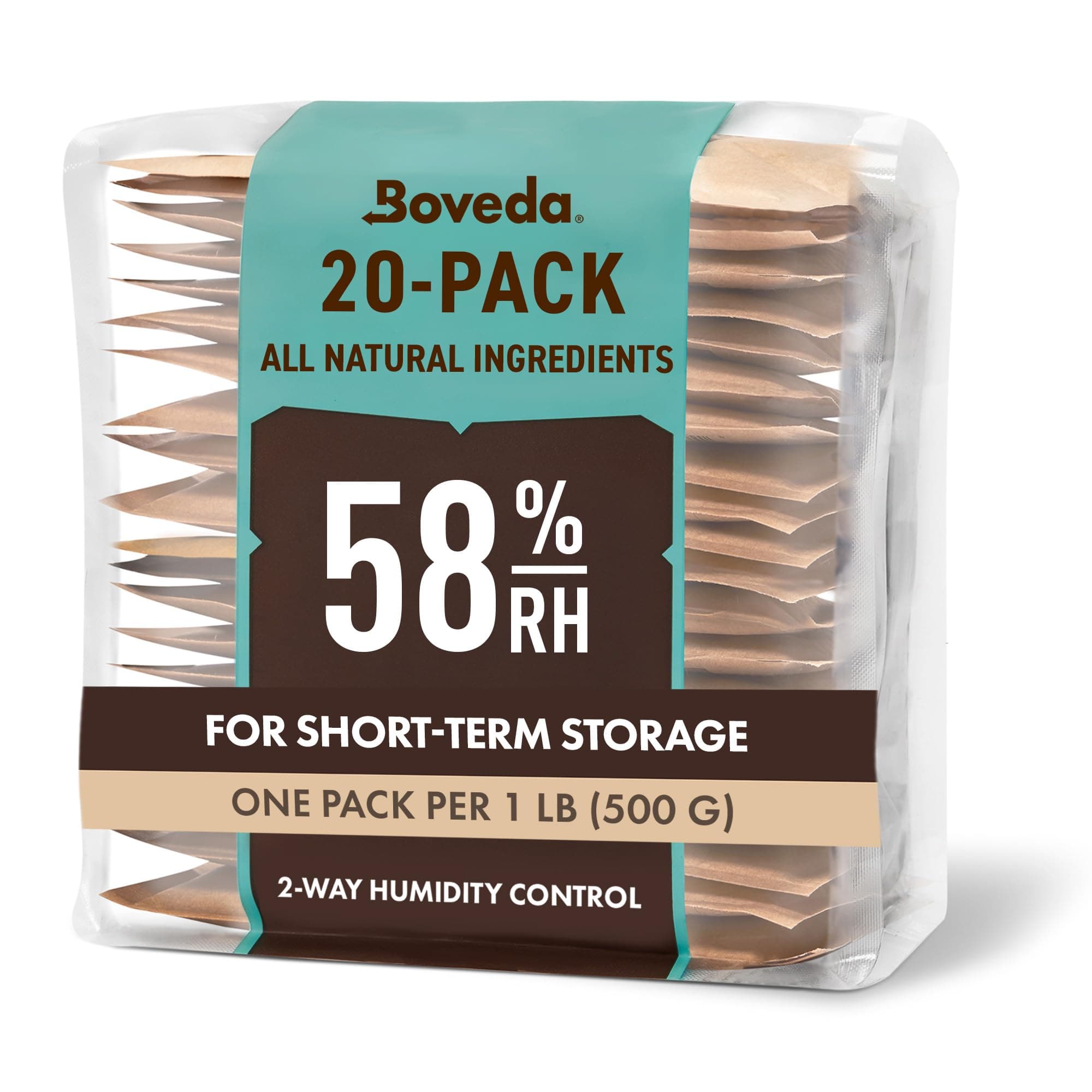 58% Two-Way Humidity Control Packs For Storing 1 lb – Size 67 – 20 Pack – Moisture Absorbers for Storage Containers – Humidifier Packs – Hydration Packets in Resealable Bag