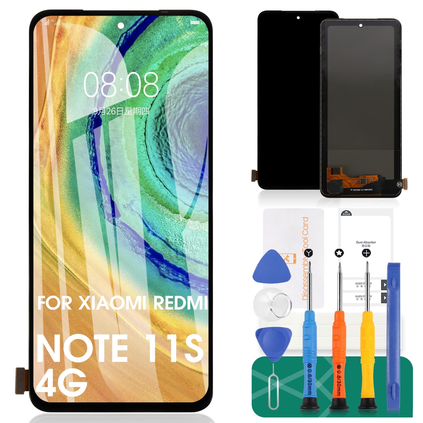 For Xiaomi Redmi Note 11S 4G LCD Display For Xiaomi Redmi Note 11 4G Screen Replacement For Xiaomi Poco M4 Pro 4G Touch Screen Digitizer Assembly Repair Kit(Black No Frame)
