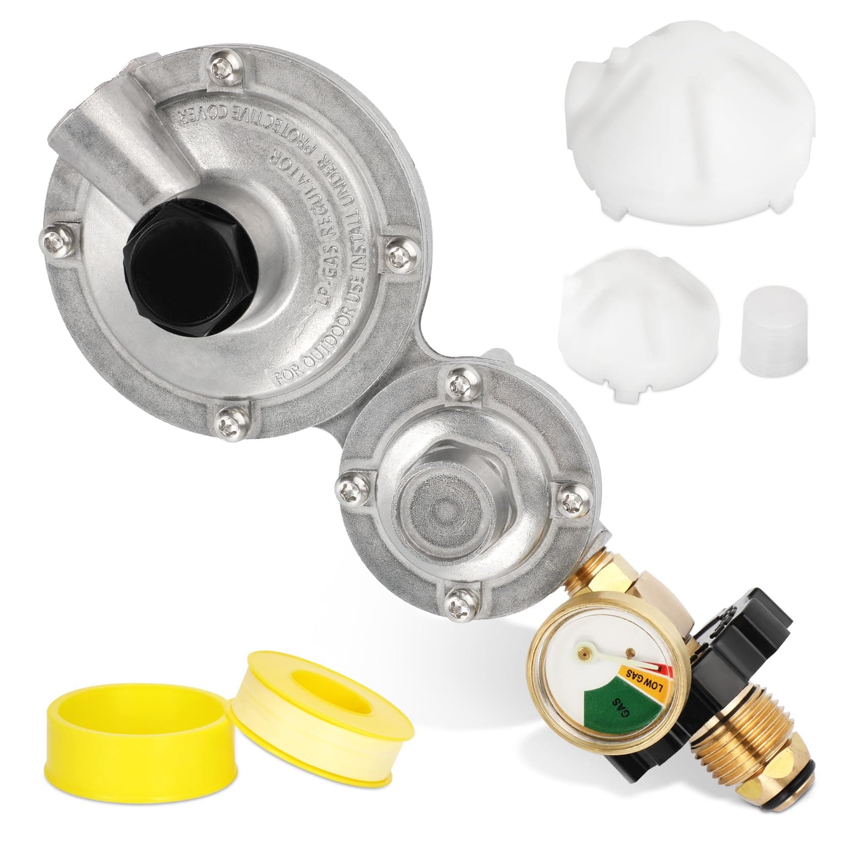 Vertical 2 Stage Propane Regulator with POL and Gauge, Two Stage Propane Regulator Standard 3/8 Female NPT Connection, Double Stage Regulator for 20-100lb Tank,Gas Grill, RV, Propane Heater